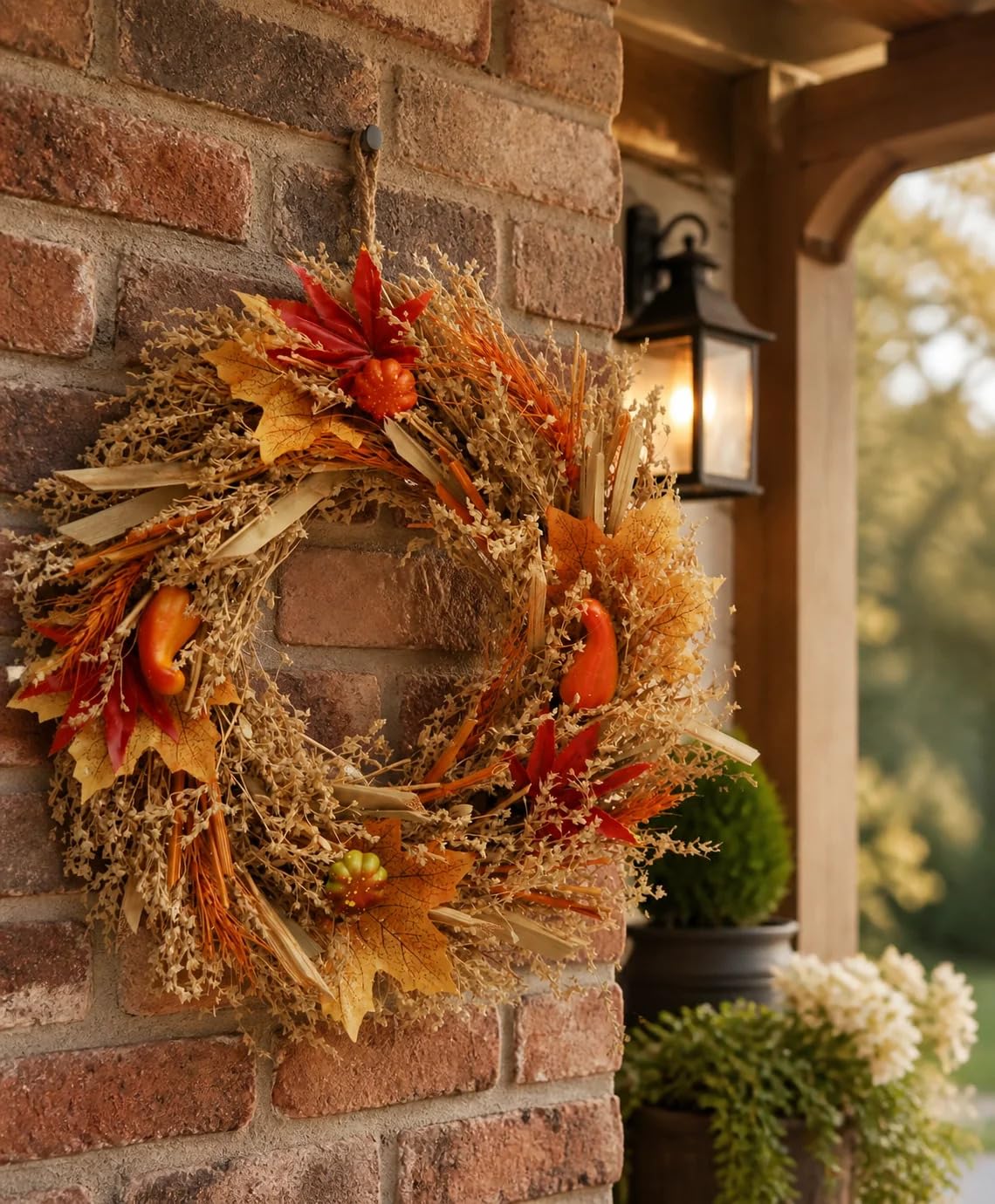 Festive Productions Ghirlanda autunnale con foglie e zucche, arancione, 30 cm, decorazione autunnale a tema zucche, perfetta per casa, finestre, soggiorno, porta d'ingresso