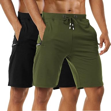 Amazon.com: Boyzn Paquete de 2 pantalones cortos casuales para hombre,  cómodos pantalones cortos de entrenamiento de algodón, cintura elástica, pantalones  cortos para correr con bolsillos con cremallera : Ropa, Zapatos y Joyería
