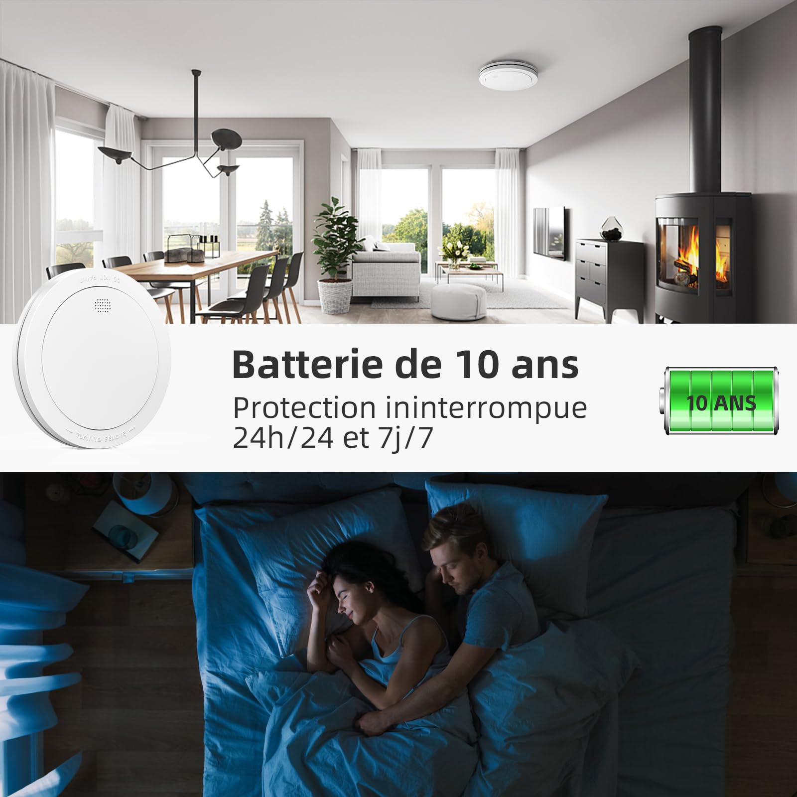 CPVAN Détecteur de Fumée Interconnecté (Pré-connecté), 10 Ans de Batterie, Certifié TÜV Alarme Incendie Detecteurs Fumee, EN14604 & CE Certifié, 9 Pièces