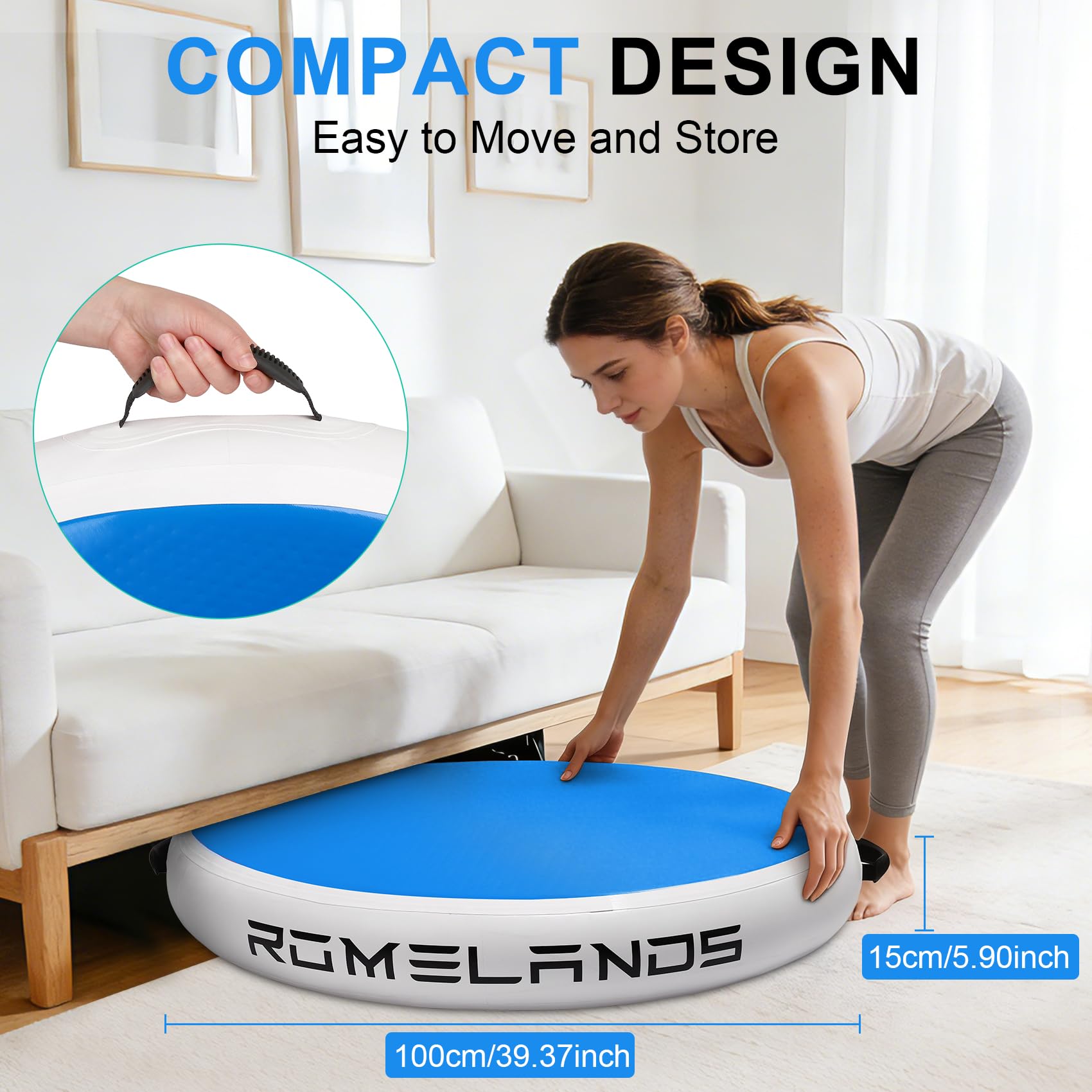 Airspot Air Matte Track, 100CM Aufblasbare Tumbling Matte Air Barrel, Rund Yoga Trainings Gymnastikmatte füR Zuhause Taumel Turnhalle Ausbildung Turnmatte Sportmatte