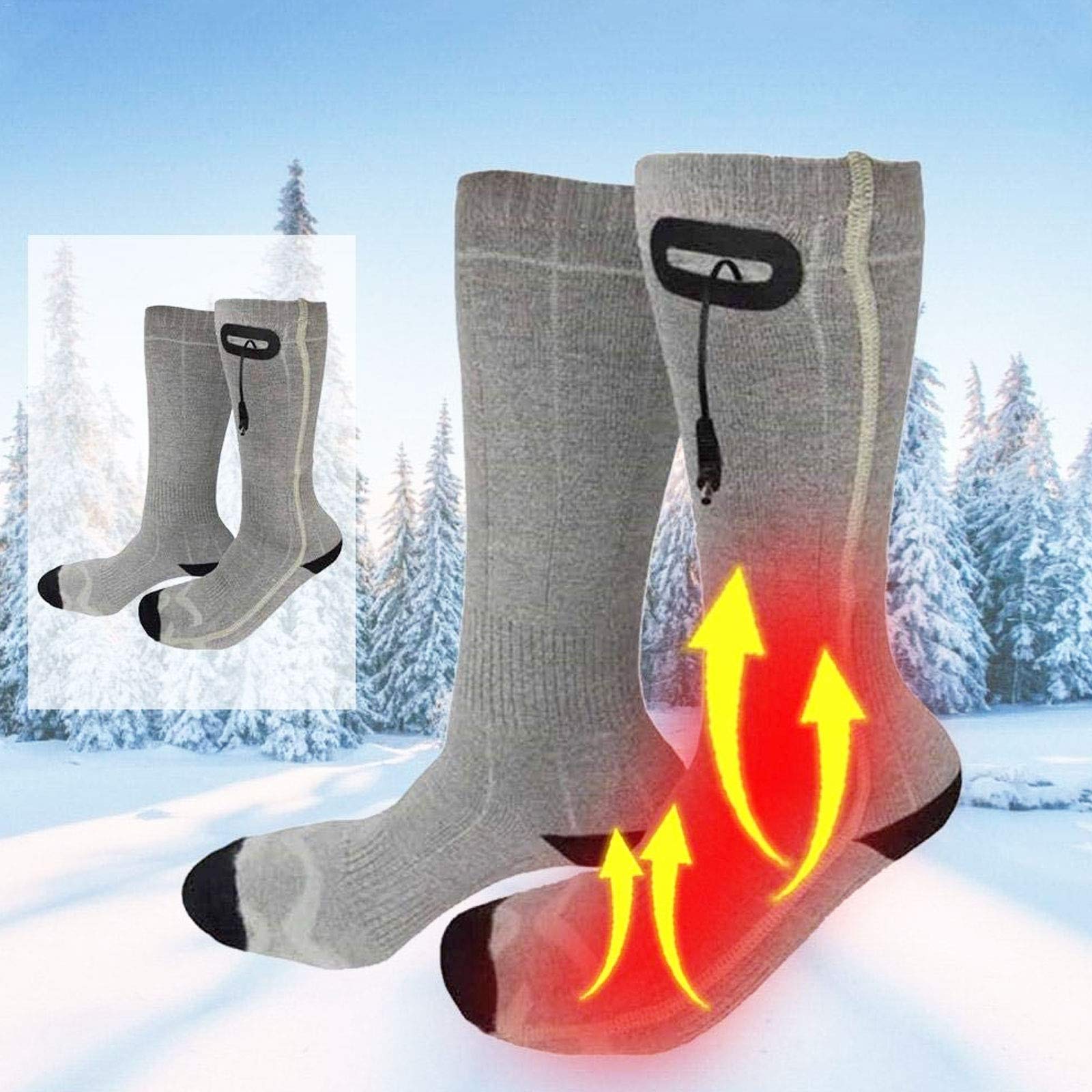 NANANA Calcetines Térmicos, Calcetines Calefactables, Eléctrico Calcetines Calientes Climatizada 3.7v para Hombres y Mujeres, Ideal para Esquí Senderismo Pesca Cámping,Gris,2600 mAh
