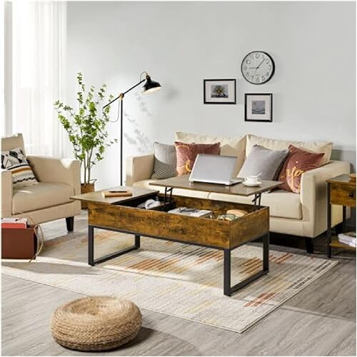 Miniatura 4 de Mesa de centro elevable de 48 pulgadas de largo con almacenamiento, con cajones para sala de estar, mesa auxiliar fácil de levantar para oficinasala