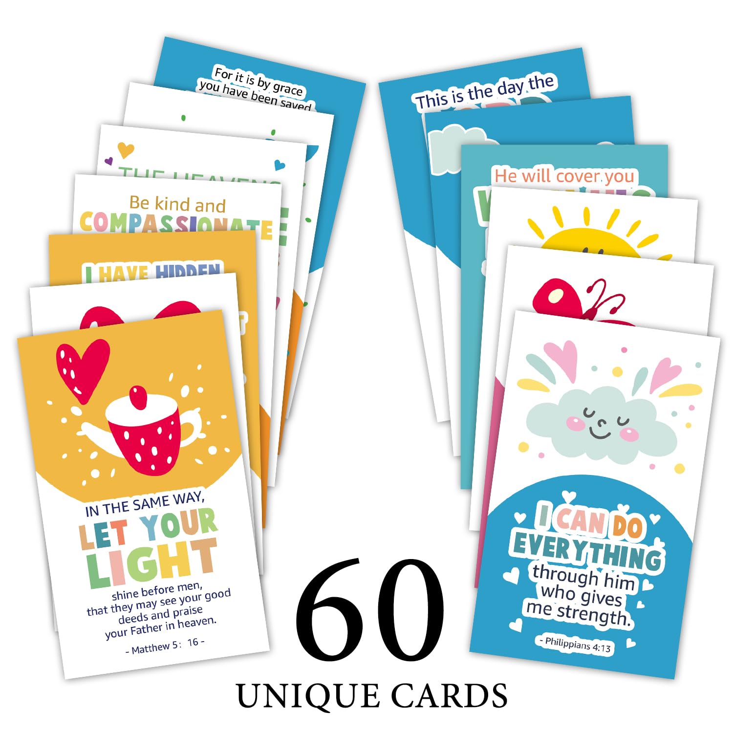 60 mini tarjetas de oración de las Escrituras con versículos de la Biblia surtidos para estudios bíblicos infantiles, tarjetas de aliento para niños, estudiantes, regalos religiosos cristianos