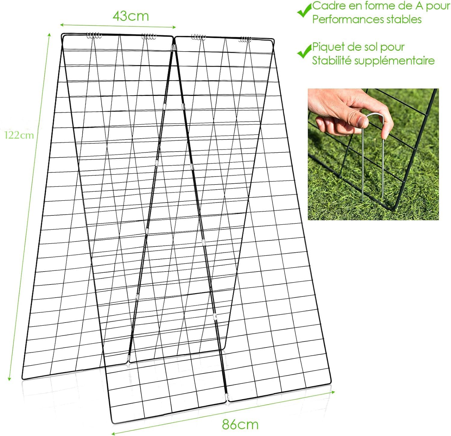 GOPLUS 2 Pcs Treillis de concombres,Filet de Jardin pour Plantes Grimpantes, Légumes et Fleurs, Support de Plante Stable en Forme d’A avec Accessoires, Filet de Treillis 122cm (L) x 86 cm