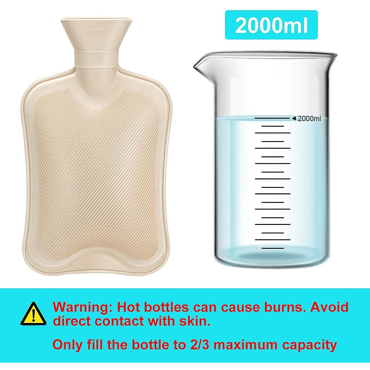 Bolsa de Agua Caliente de 2L, Cokomono Botellas de Agua Caliente con Suave Felpa Funda, Hot Water Bottle, bolsa agua caliente, mejor regalo (Gris)