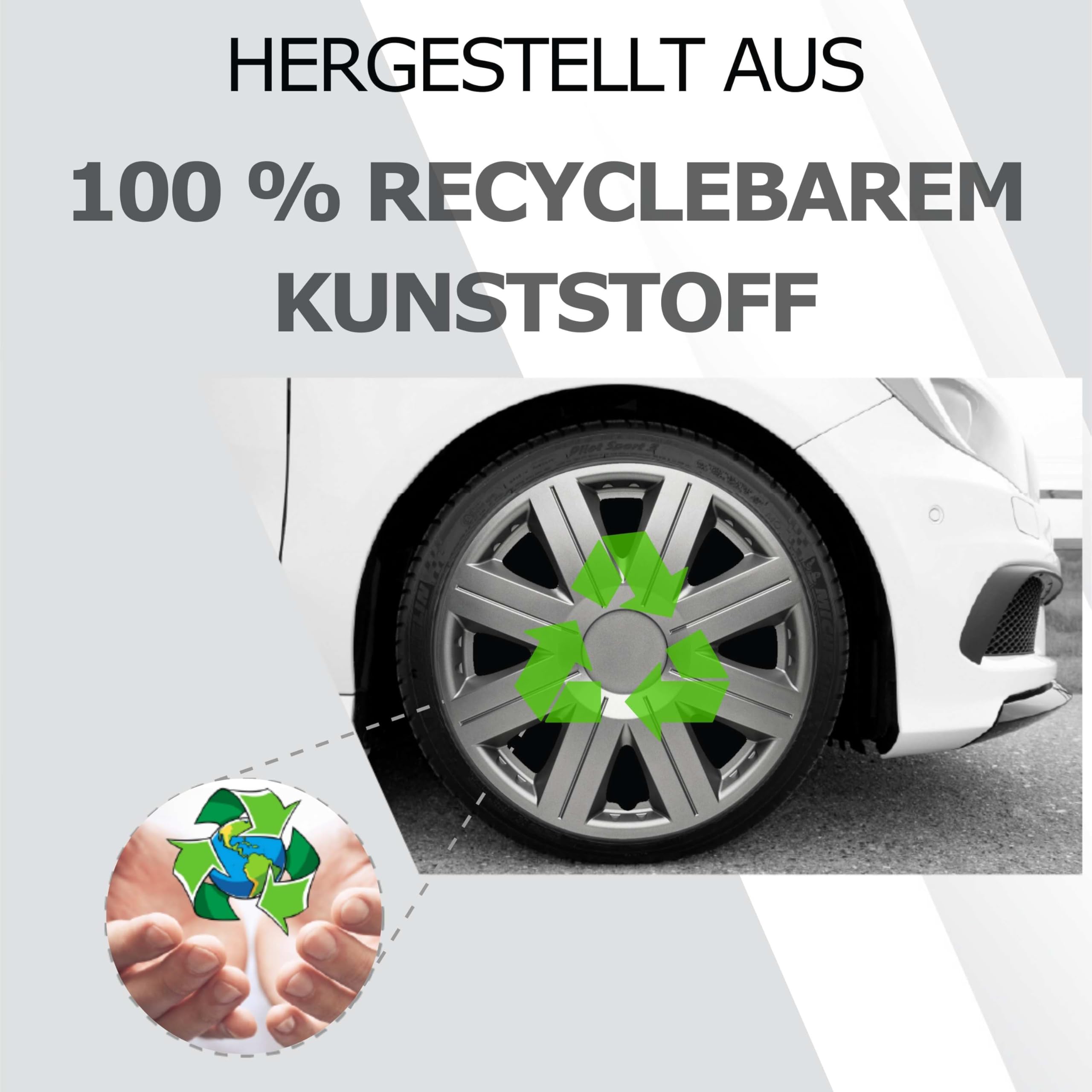 Kuglo Cosimo Radkappen 16 Zoll Silber, 4er-Set für Stahlfelgen | Schlagfester, witterungsbeständiger Kunststoff mit Metallspannring und werkzeugloser Clip-Montage