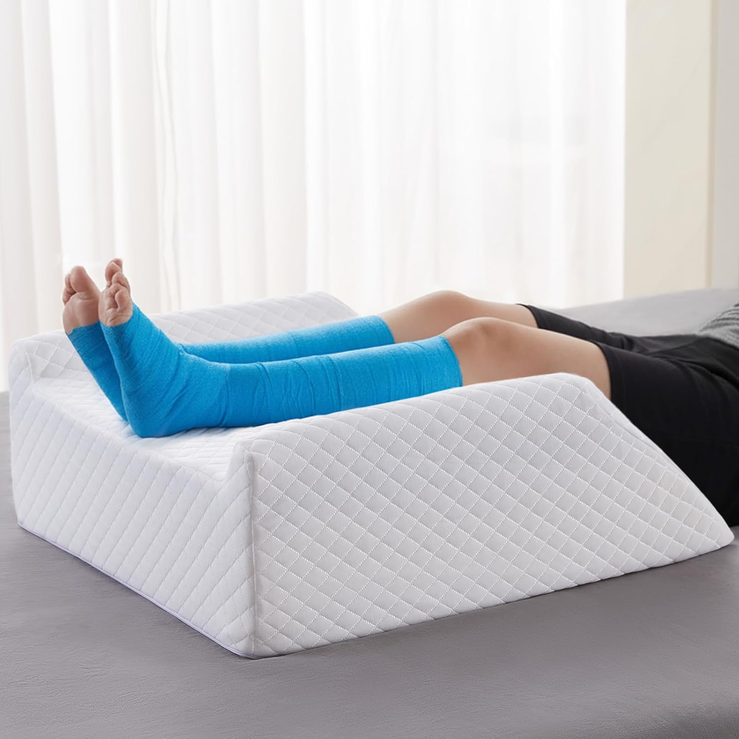 Leg Elevation Pillow for Blood Circulation After Surgery Swelling, Wedge Pillow for Legs Pain Relief, Foot & Ankle Injury, Rest & Sleeping, 8" Memory Foam Leg Pillow