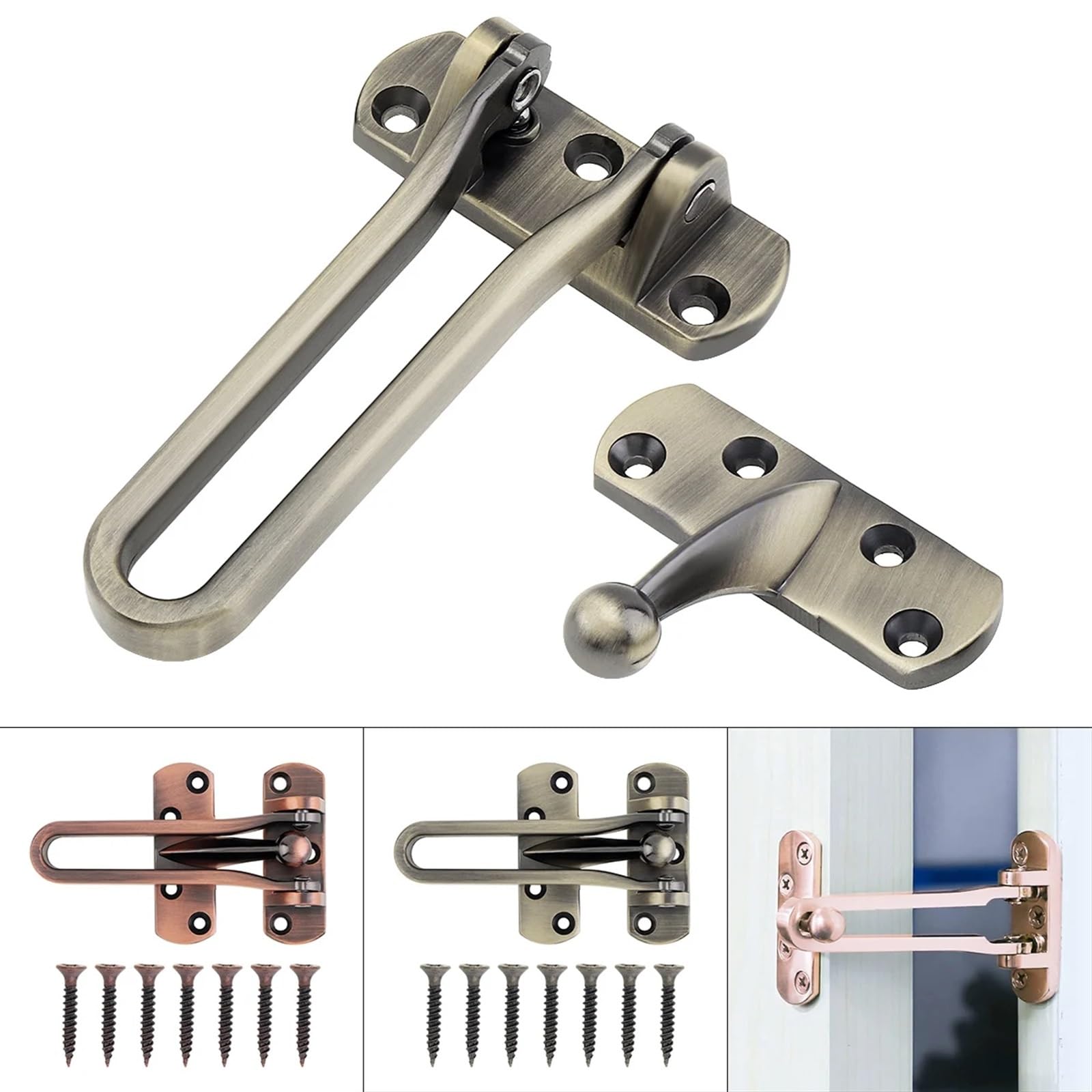 Cadena de puerta, pestillo cerradura aleación Zinc for seguridad del hogar y Hotel, cadena, delantera abatible en U, herrajes for casa Adecuado para el dormitorio(MULTI)