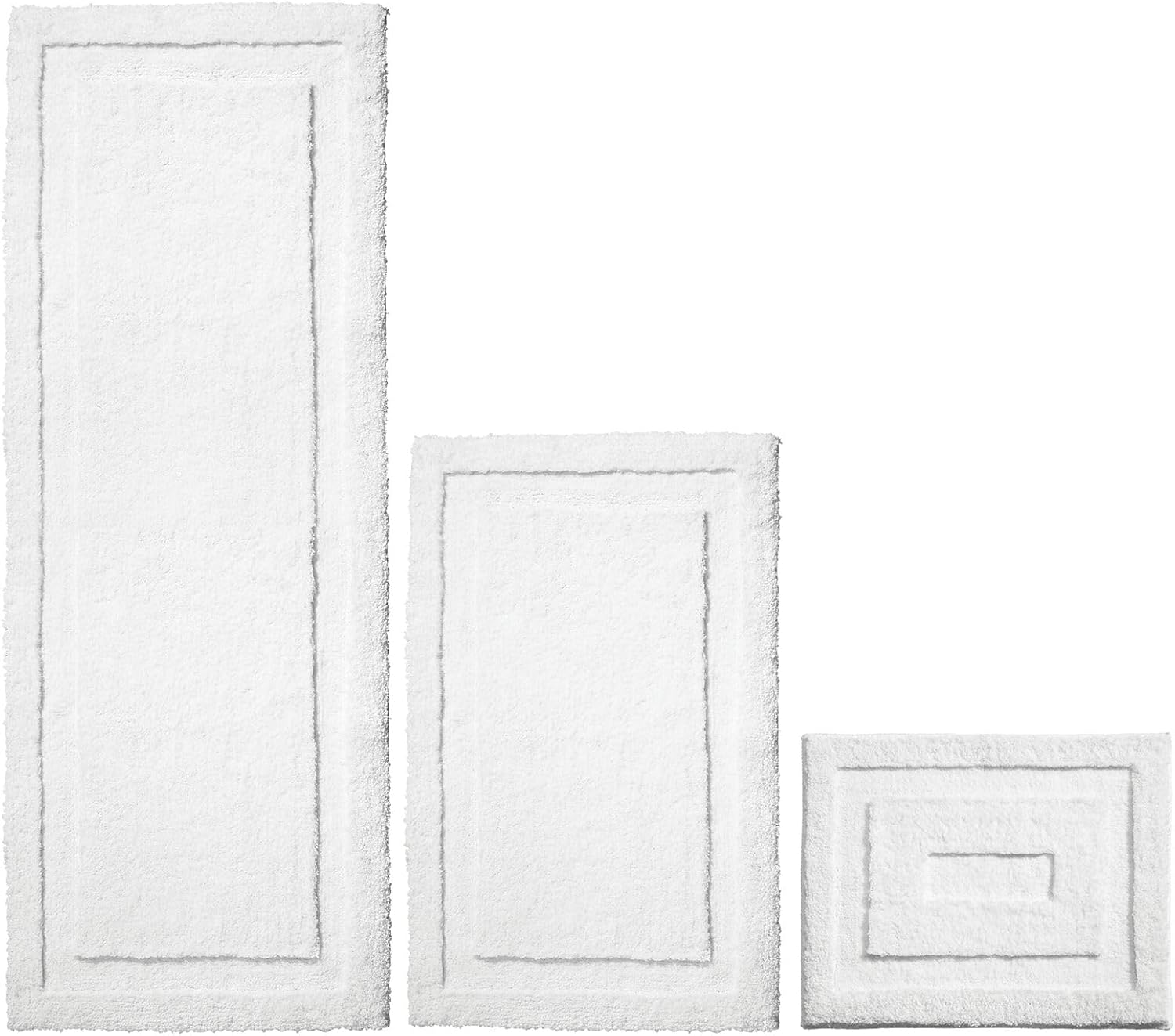 mDesign Microfiber Bath Mat Set – 3 Piece Bathroom Rugs – Non-Slip Floor Mats for After Bath, Shower – Water Absorbent, Machine Washable Bathroom Carpet Rugs – Hydra Collection – Set of 3, White