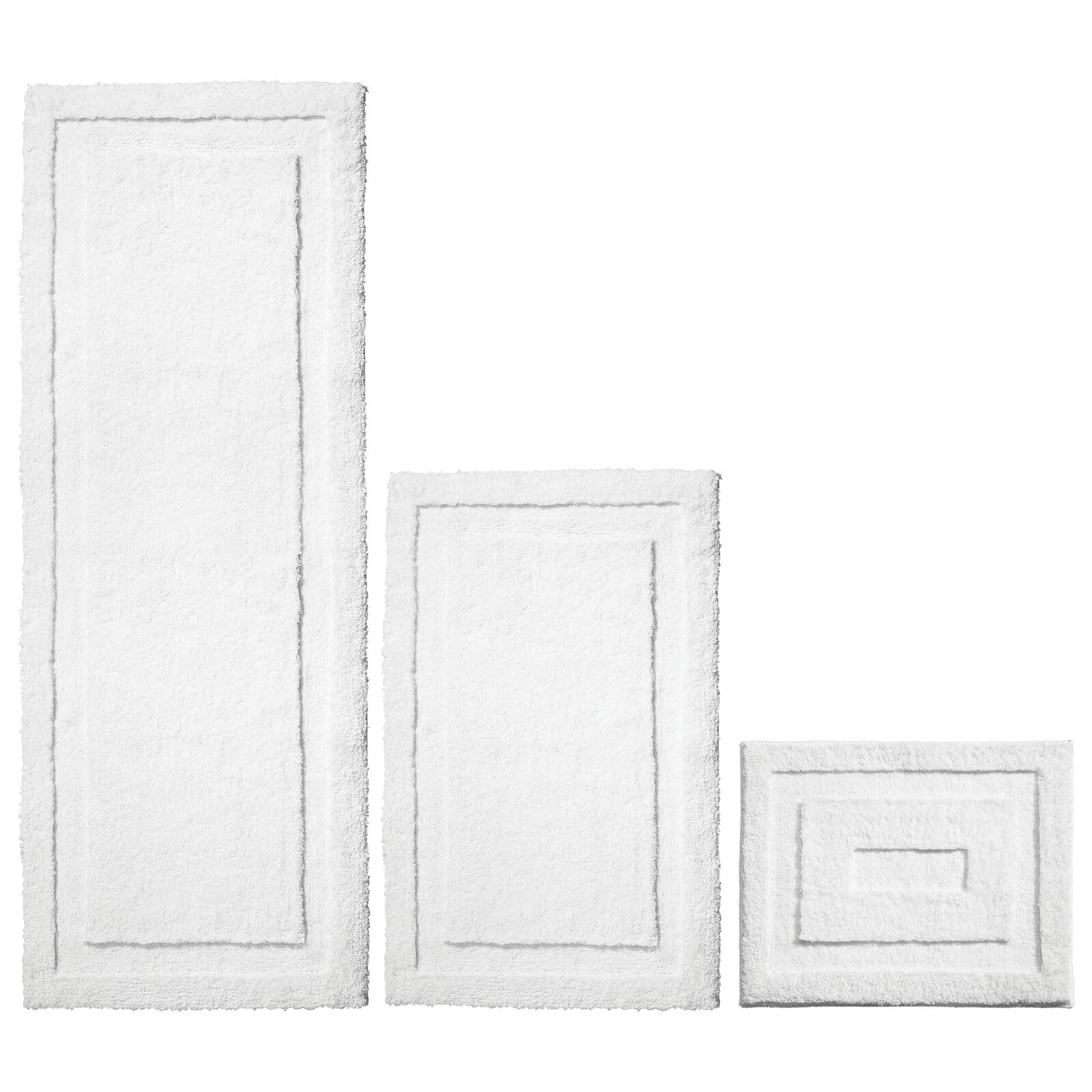 mDesign Microfiber Bath Mat Set - 3 Piece Bathroom Rugs - Non-Slip Floor Mats for After Bath, Shower - Water Absorbent, Machine Washable Bathroom Carpet Rugs - Hydra Collection - Set of 3, White