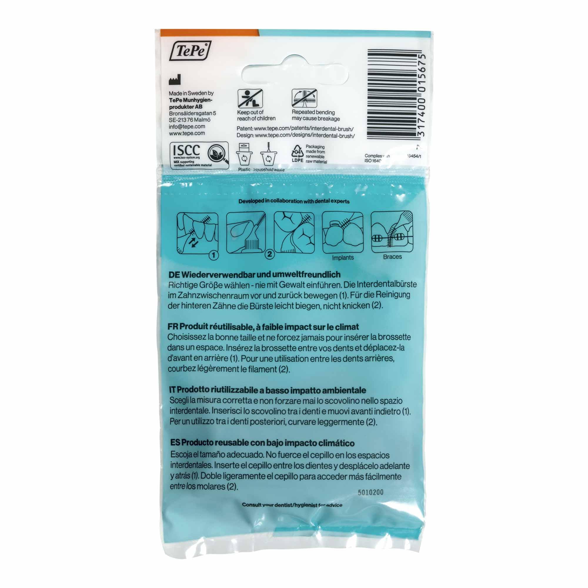 Scovolino TePe, Original, Arancione, 0.45mm/ISO 1, 8pz, rimozione placca, pulizia interdentale efficace, filo interdentale, per spazi stretti