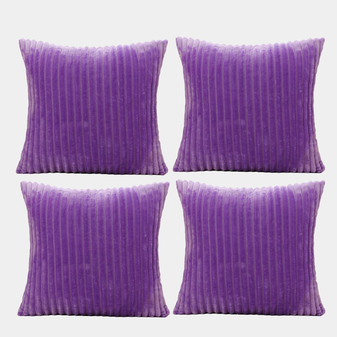 Housses de coussin côtelées 43x43 cm lot de 4 violet. En polaire douce pour canapé.