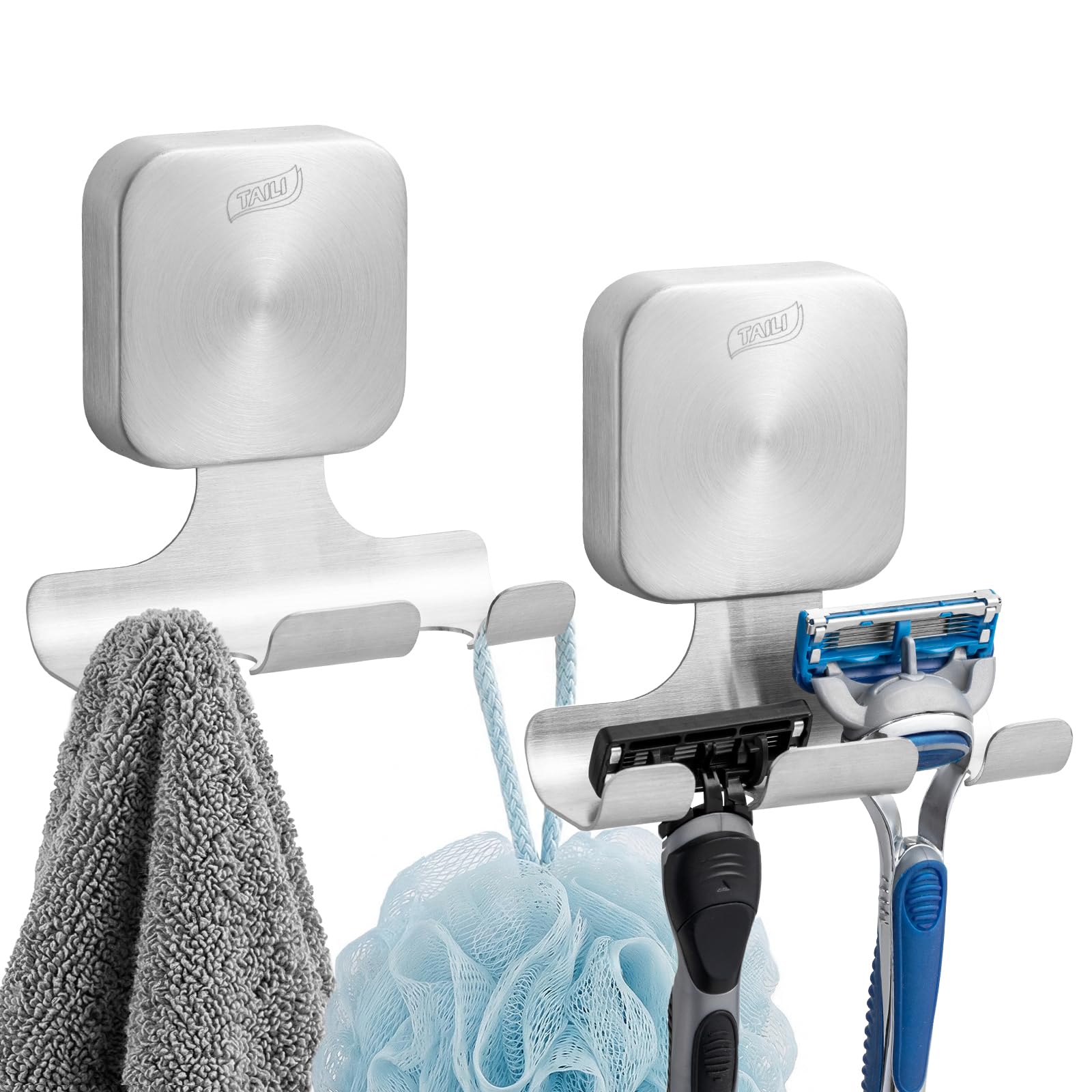 TAILI Stainless Steel Suction Cup Razor Holder Heavy-Duty 2 Pack, Silver