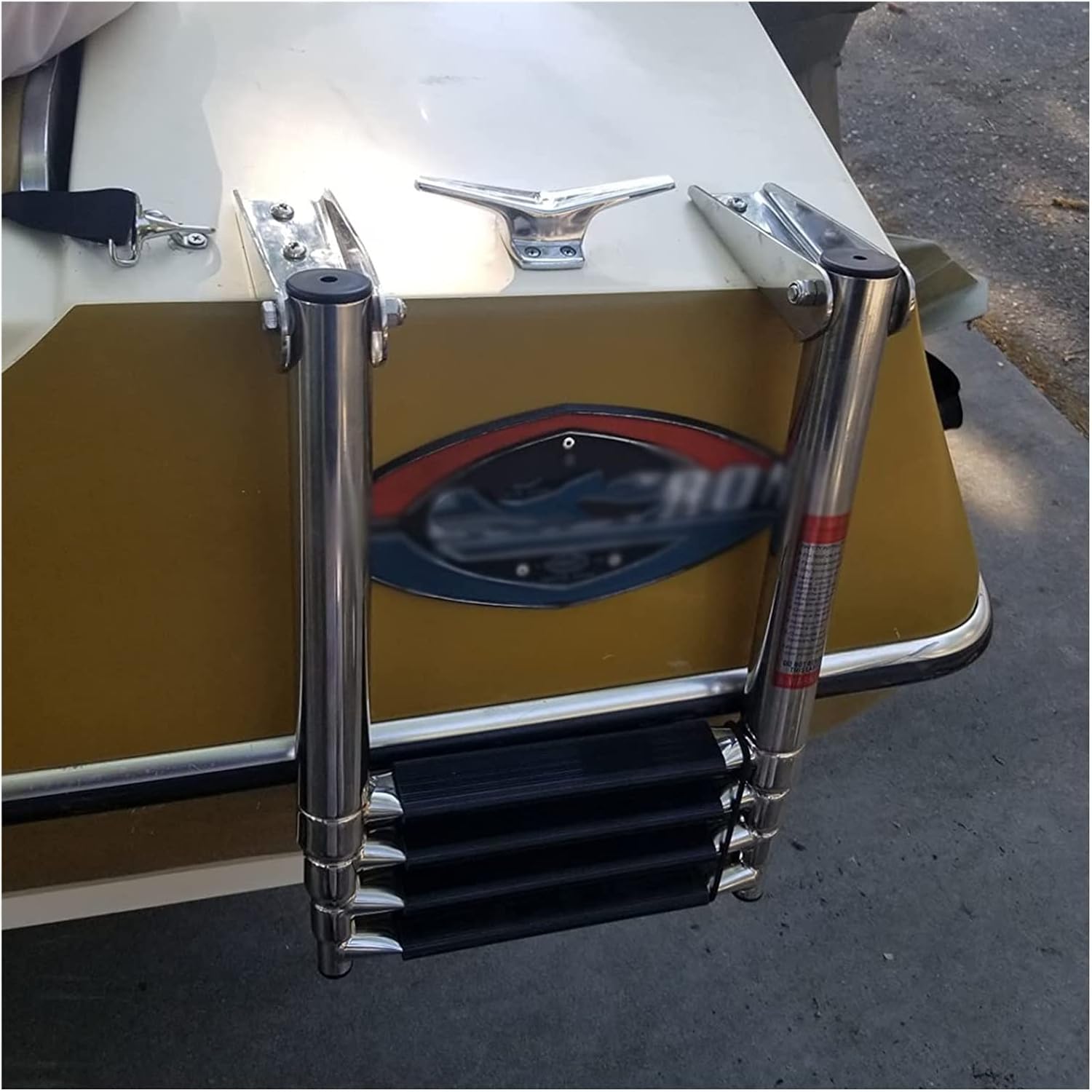 Lightweight Bass Boat Ladder 4 Step, Extendable Telescoping Boarding Ladders with Non-Slip Pedal, Stainless Steel Pontoon/Deck Ladder, Load 150kg/330lbs