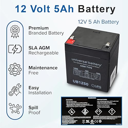 Miniatura 3 de AlveyTech Paquete de baterías premium de 12 voltios para Razor Power Rider 360 Electric 3-Wheeler (5 Ah, versiones 1+)  Batería AGM recargable única