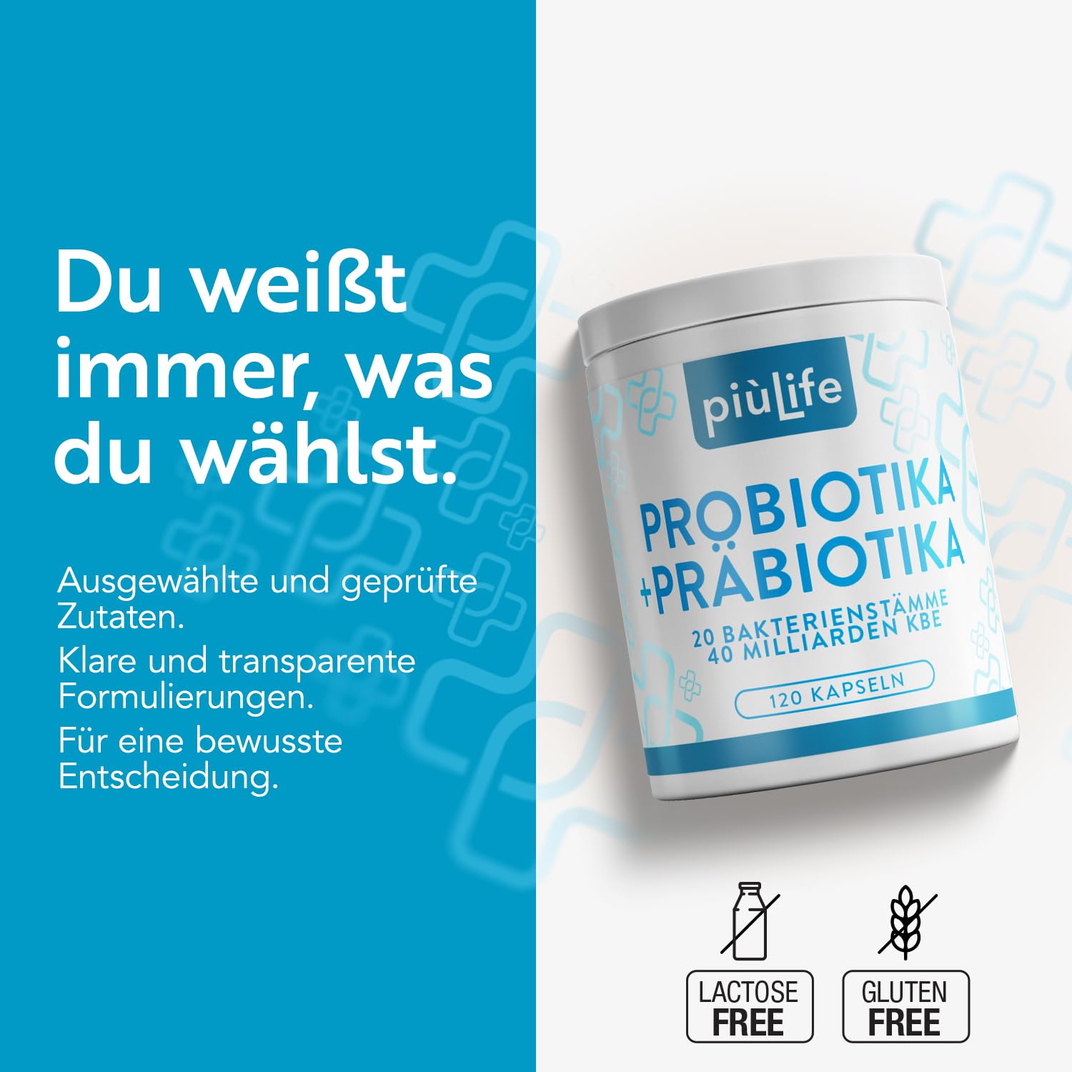 Probiotika & Präbiotika + Inulin & FOS PiùLife – 240 Darmbakterien Kapseln | 40 Mrd. KBE aus 20 Bakterienstämmen – Lactobacillus und Bifidobakterien – Nahrungsergänzungsmittel Darmbakterien Probiotika
