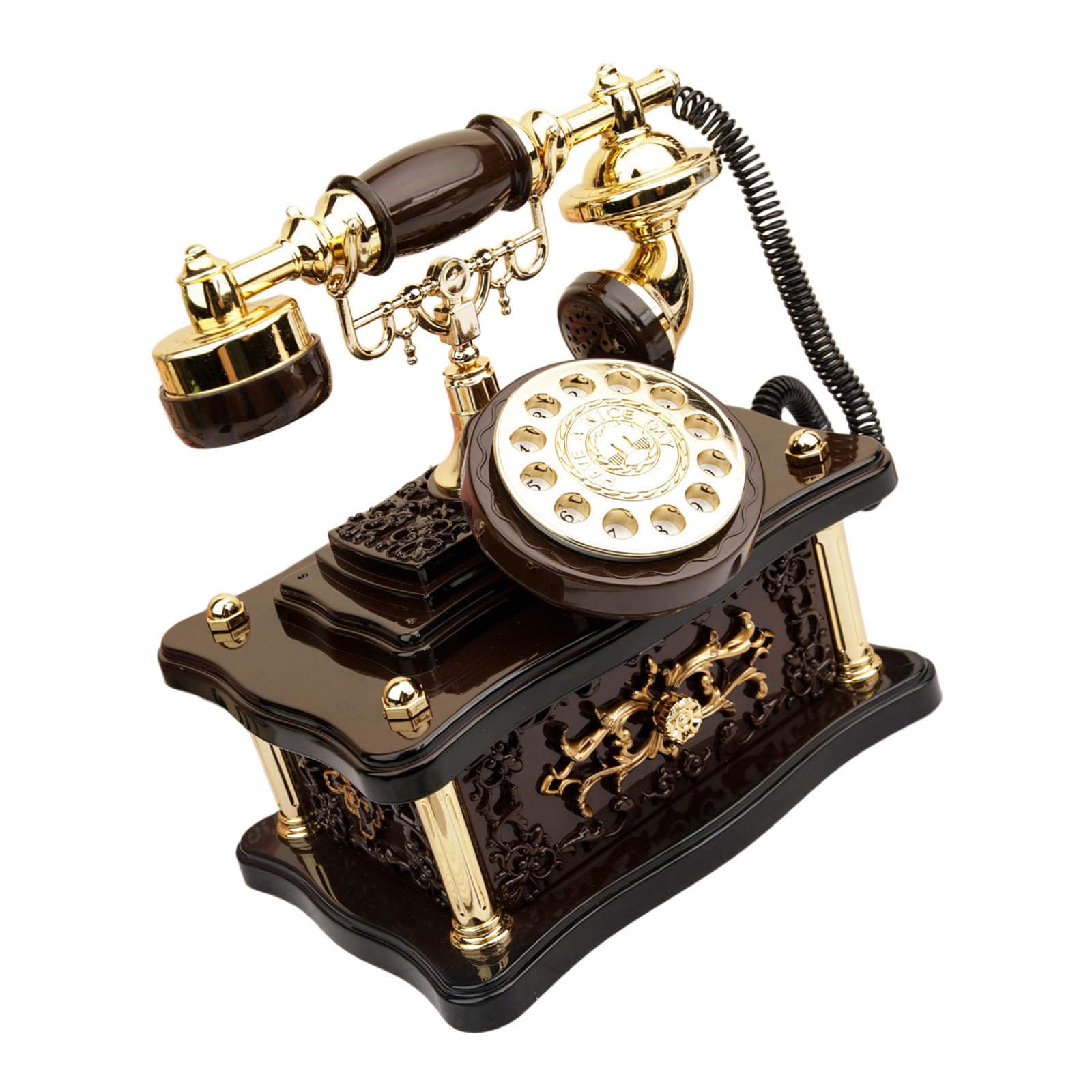Piceioep Classical Antique Telephone Model Music Box with Rotary Dials Mechanism Landline Phone Musical Ornament Birthday Gift Musical Home Decoration