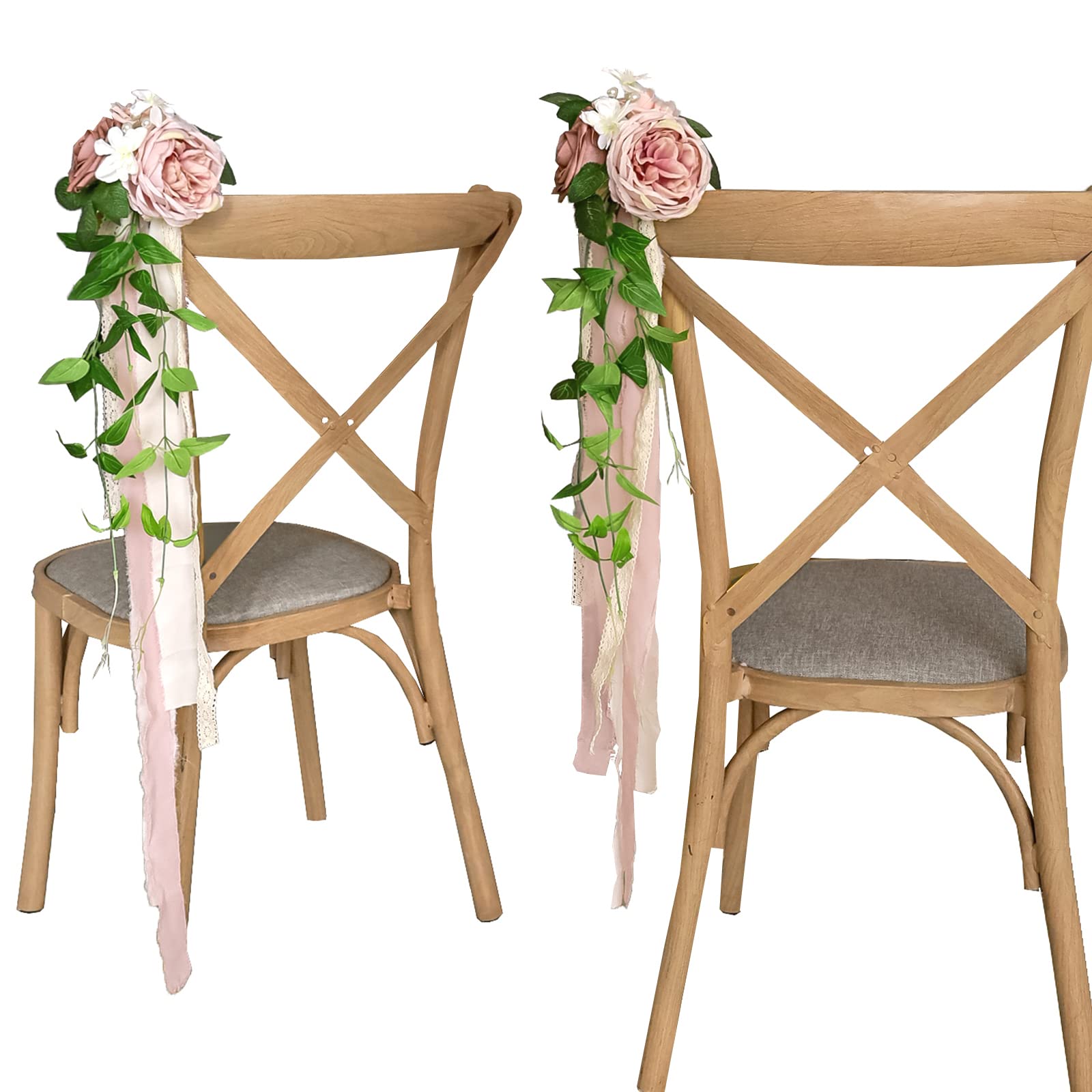 Lookein Set of 8 Pew Flowers for Wedding Ceremony Chair Decorations Bench Decoration Wedding Aisle Chair Decoration, Dusty Rose