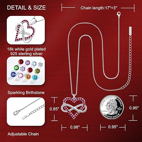 Miniatura 5 de FULULAY - Collar de corazón de amor para mujer, colgante infinito de piedra natal, chapado en oro 14 zafirorubíesmeraldaamatistaaguamarina joyería