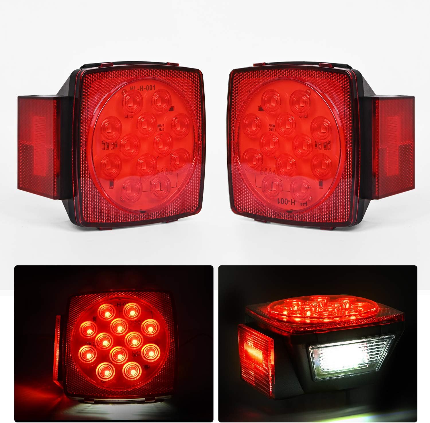 2PCS Square LED Trailer Light Low Profile Submersible IP68 Stop Turn Tail Side Marker License Lamp for 12V Utility Boat Camper RV Trucks Marine Snowmobile