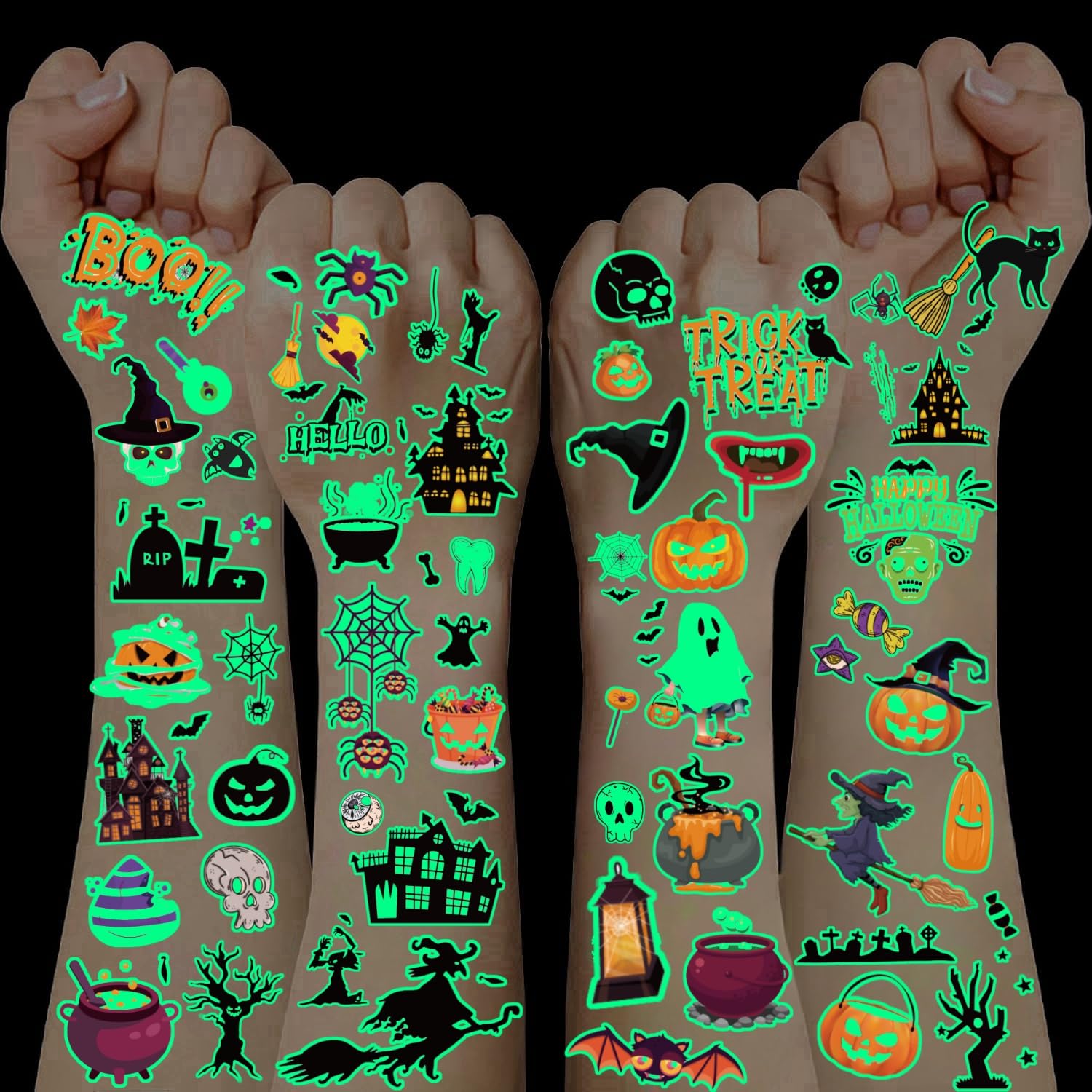 200+ tatuaggi di Halloween per bambini, tatuaggi per Halloween, festival, trucco per bambini, tatuaggi luminosi, tatuaggi adesivi decorativi per bambini, regalo per ragazzi e ragazze dai 3 ai 12 anni