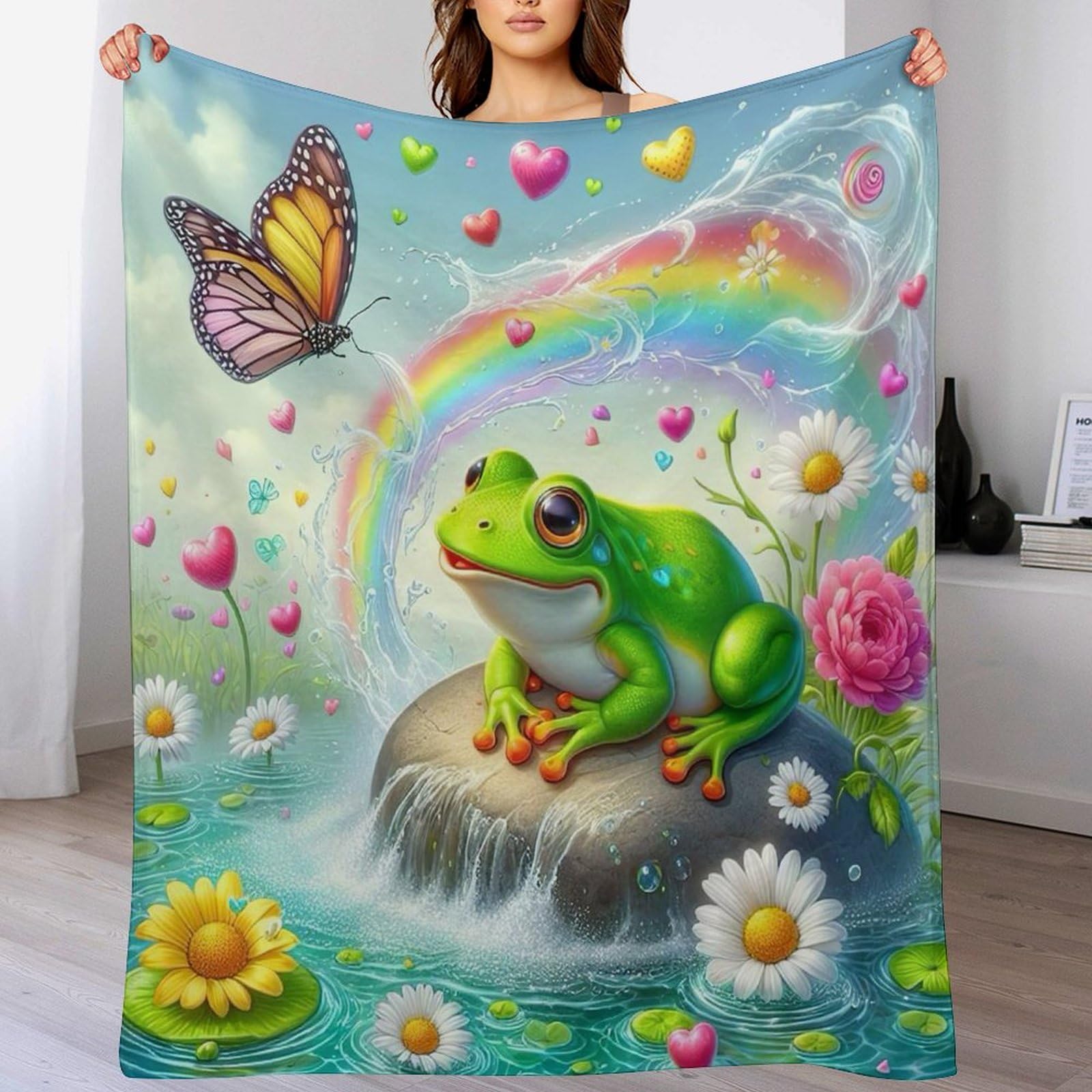 Couverture en flanelle grenouille contre le froid sur le canapé ou en camping