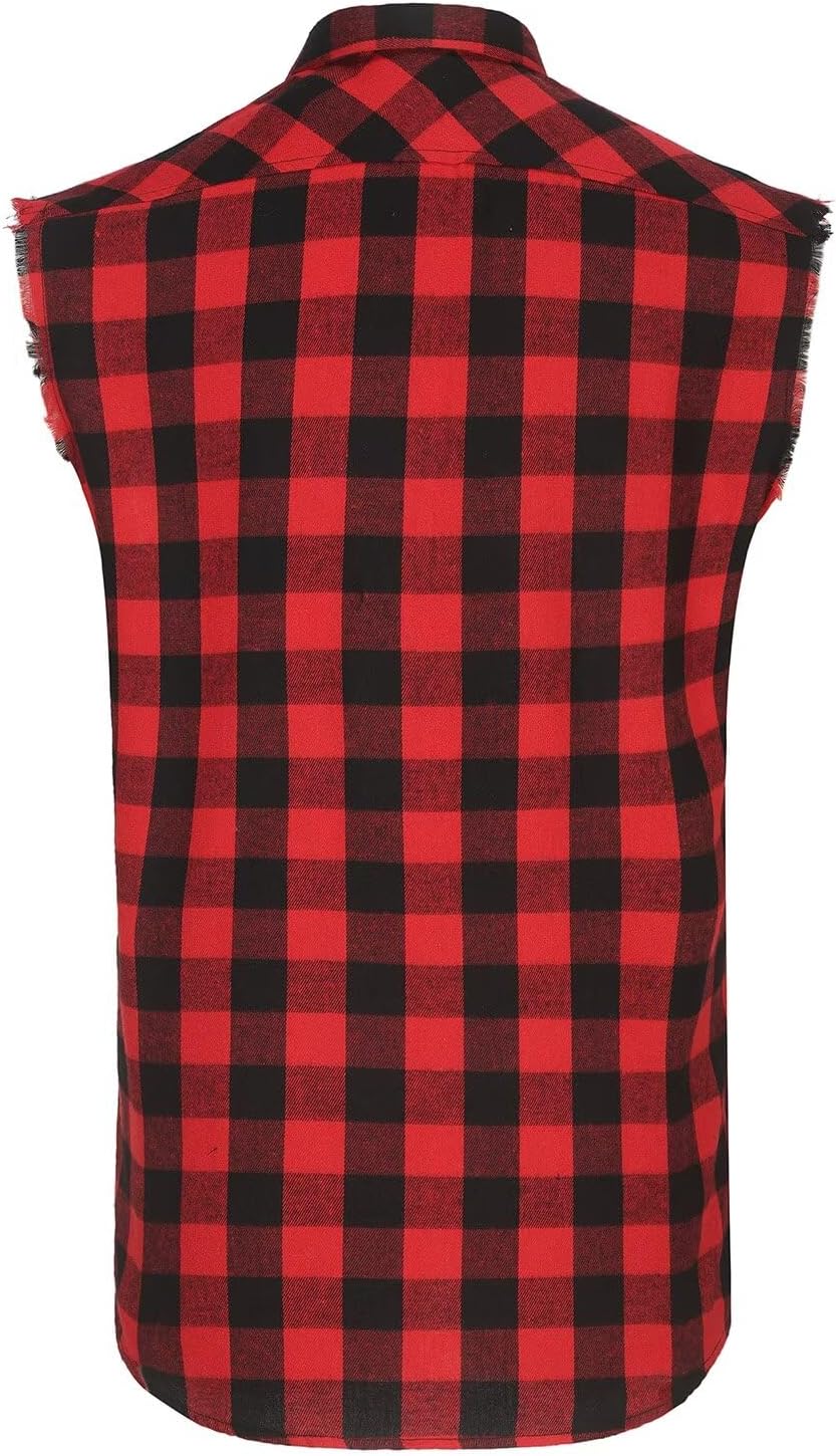 Men's Flannel Plaid Shirt Sleeveless Casual Button Down Vest Shirts - Image 3