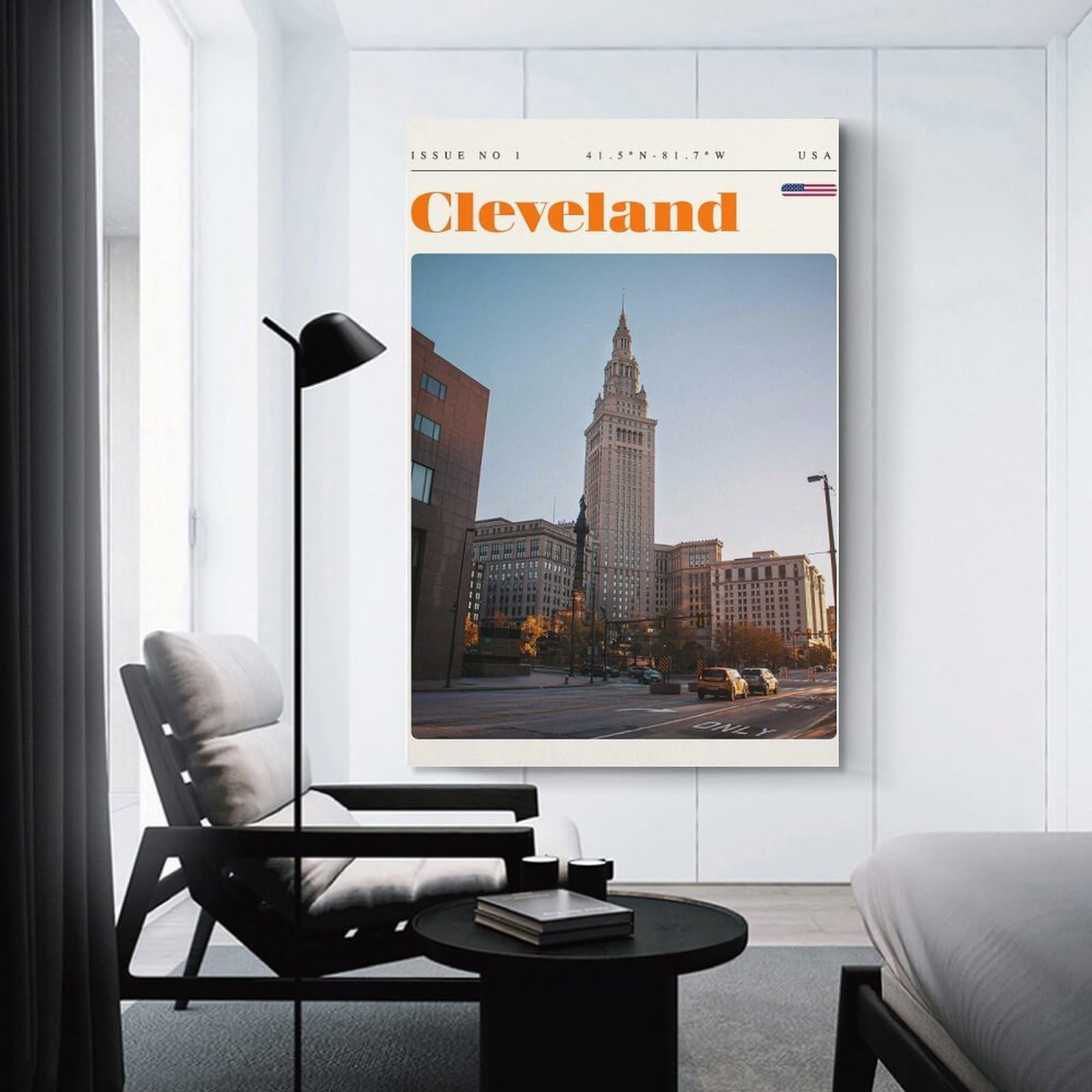 Junmoney Cleveland Ohio Skyline Travel Art Canvas Wall Picture 24x36inch(60x90cm), for Picture Wall Styling in Lounge Or Bedroom, Decorative Artwork with Flexible Styling
