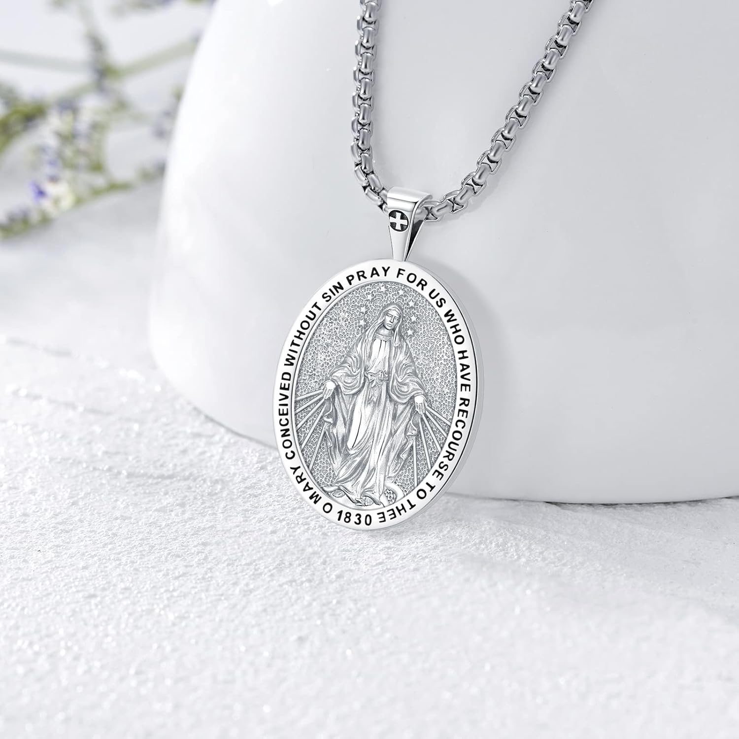 Eusense St Michael Necklace for Men Women Gold Sterling Silver 925 Saint Christopher Pendant Virgin Mary Miraculous Medalla de Praying Hand San Benito Benedict Jewelry