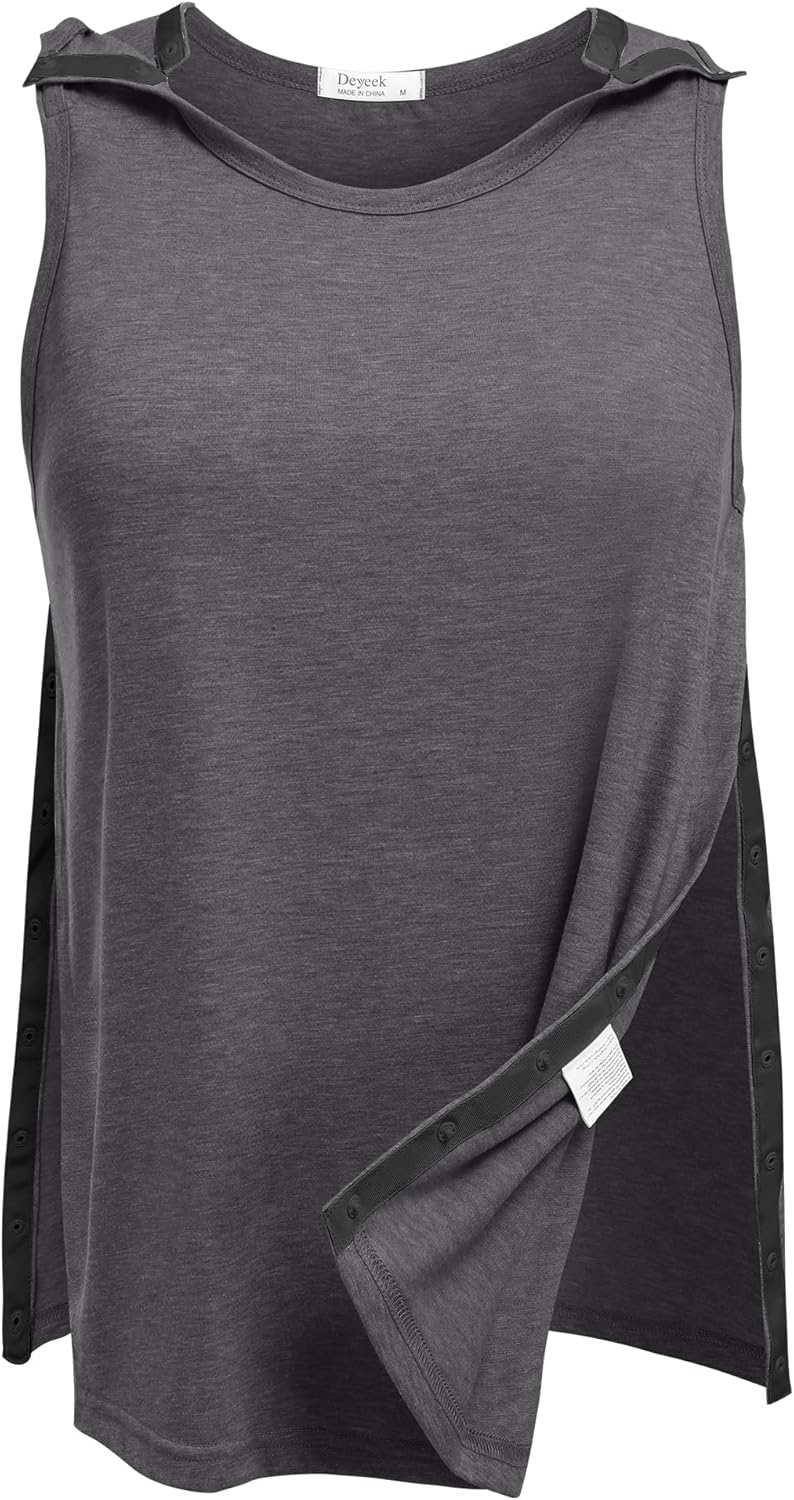 Deyeek Post Shoulder Surgery Shirts for Women Tear Away Snap Button Rotator Cuff Shirt Mastectomy Chemo Port Access Tank Tops - Image 4