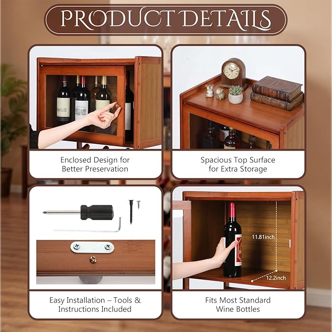 Estante para Vino 3 Niveles Leinuosen con Mesa y Gabinete, Madera miniatura 3