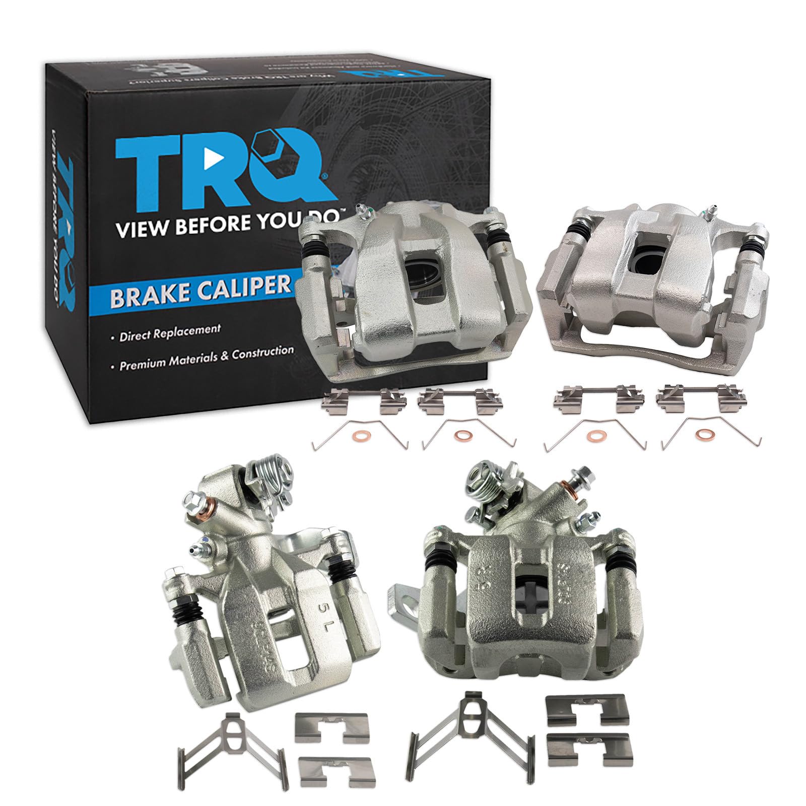 TRQ Front and Rear Brake Caliper Set Zinc Coated Brackets Hardware Compatible with 2019-2022 Acura ILX
