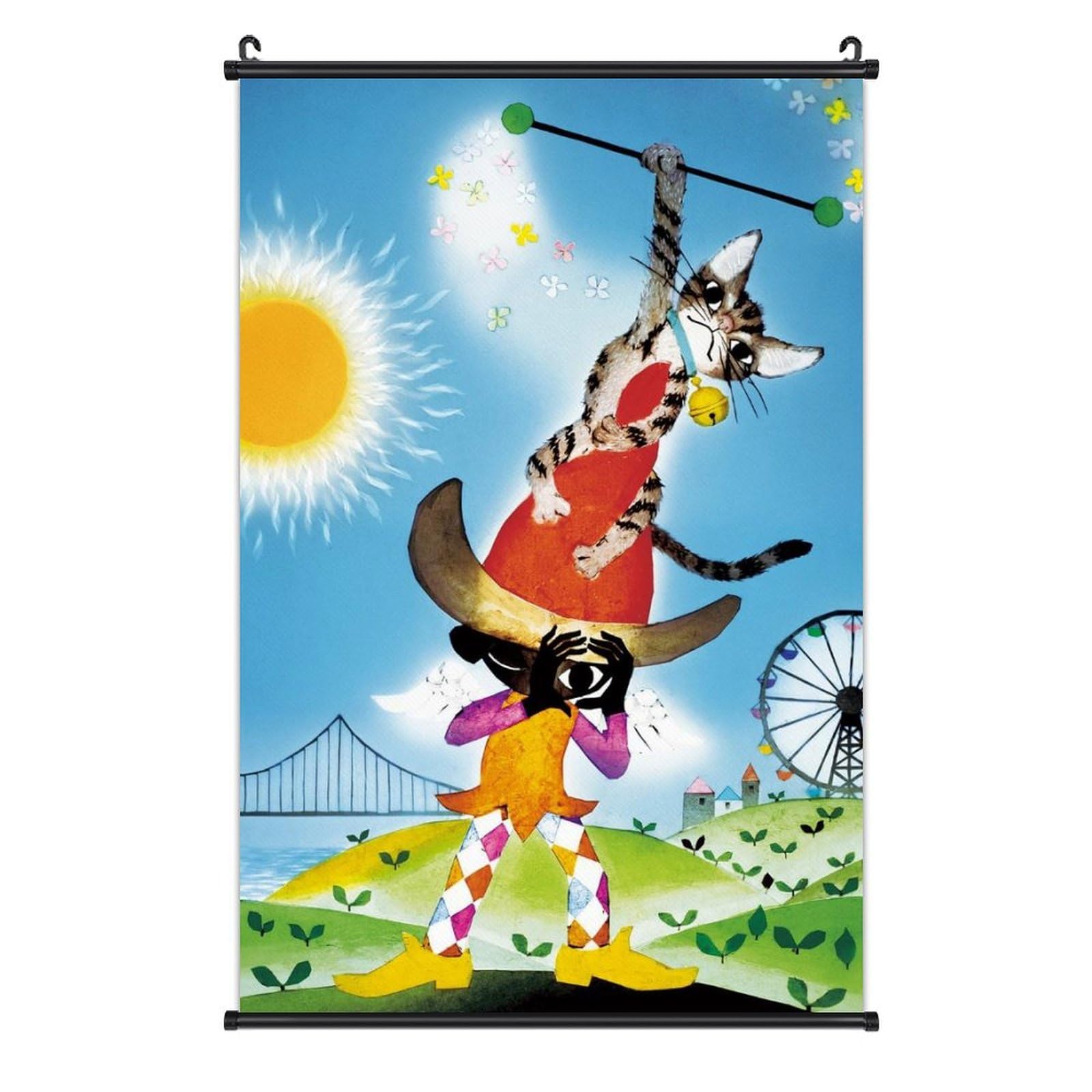 Amazon.co.jp: 藤城清治 幸せを呼ぶ猫 掛ける絵 おしゃれ 軸物 壁畫