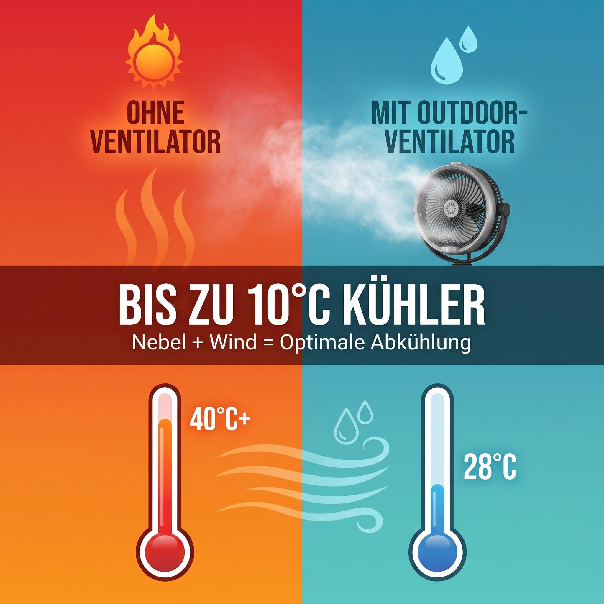 Outdoor Misting Ventilator, Nebel Ventilator Mit 4 Geschwindigkeiten | Misting Ventilator mit Fernbedienung/Timer, 150° anpassbar Oszillierend, für Terrasse, Deck, Camping, Garten(schwarz)