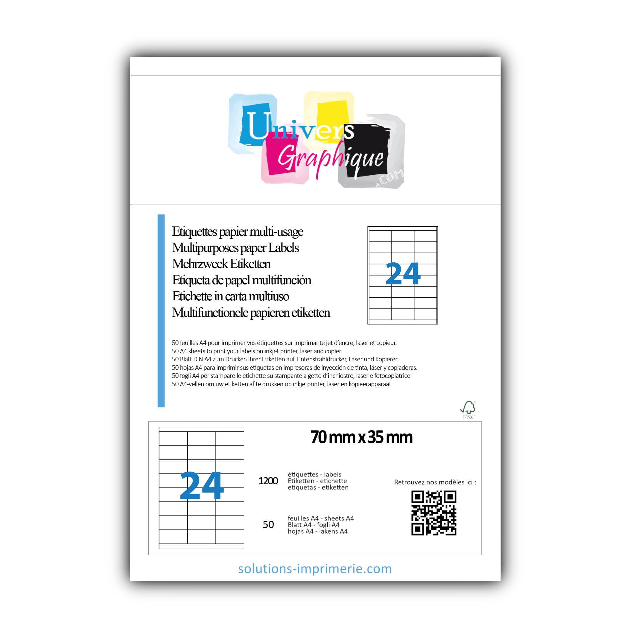 1200 Étiquettes Autocollantes 70x35 Mm - 50 Feuilles A4 Pour Imprimante Jet D'Encre & Laser