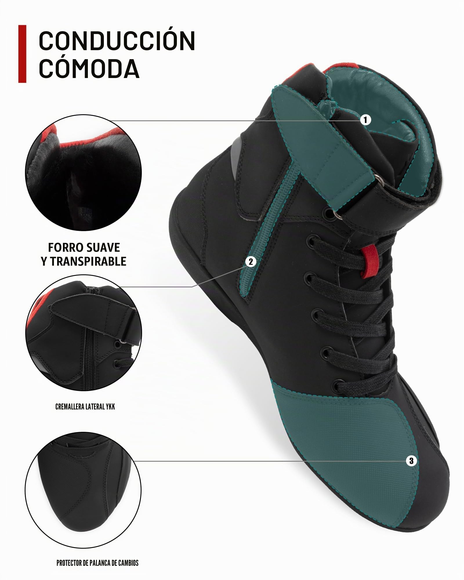 RIDEIRON Botas de Moto para Hombre con Certificación CE, Zapatos de Motocicleta Trail Adventure con Cremallera Lateral, Protección de Tobillo y Suela Antideslizante para Enduro Touring
