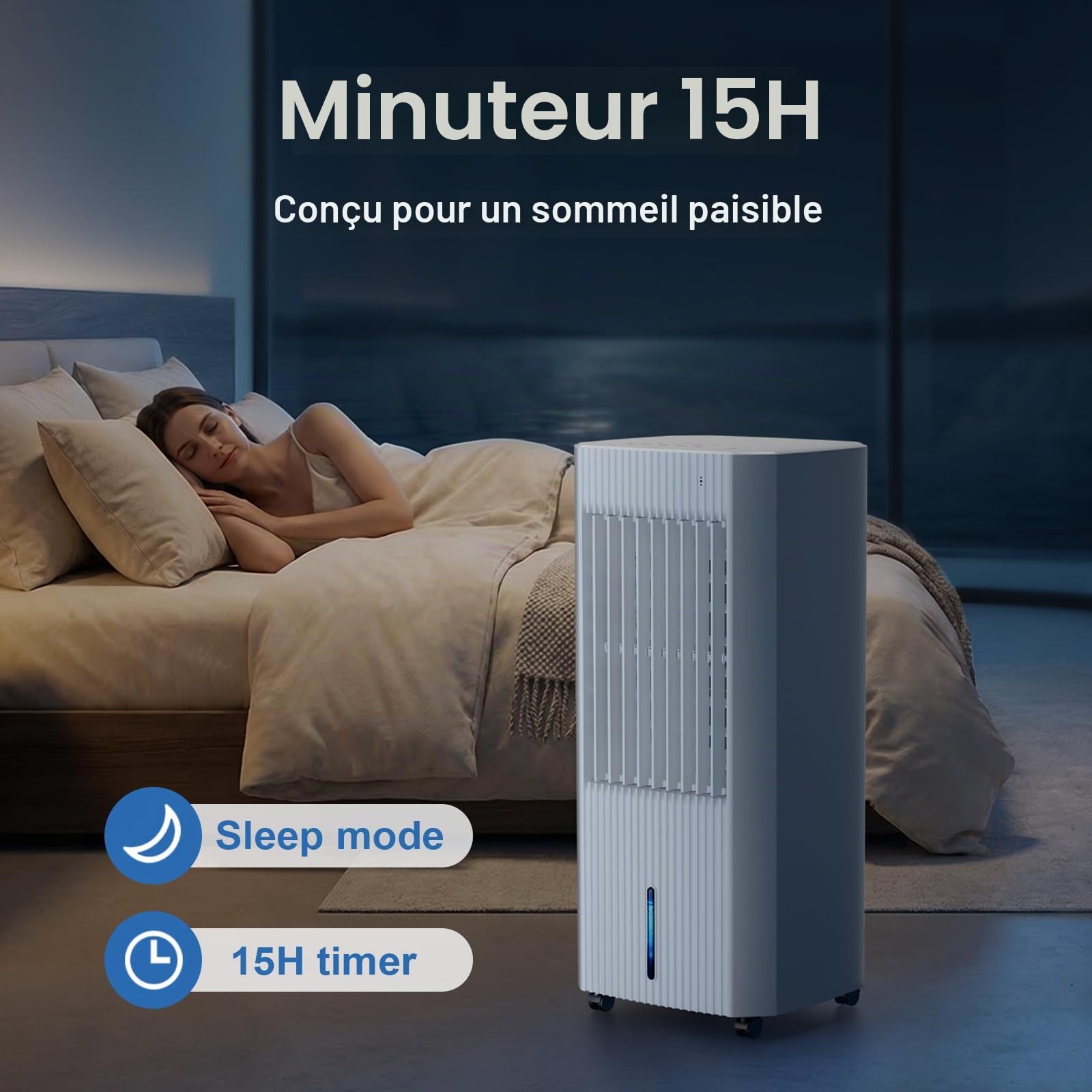 Antarctic Star Climatiseur portable sans fenêtre avec 3 modes et 3 vitesses, réservoir de 1,5 gallon pour 15 heures de refroidissement, oscillation à 140°, télécommande