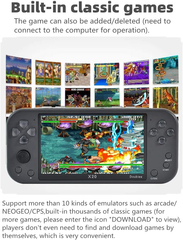 CHROX Console di Gioco per Doppio Giocatore con Controller Wireless da 5,1 Pollici, 9000 Giochi retrò Integrati, Supporta Video/Musica/E-Book/Dizionario Elettronico/Batteria al Litio con Uscita HDMI