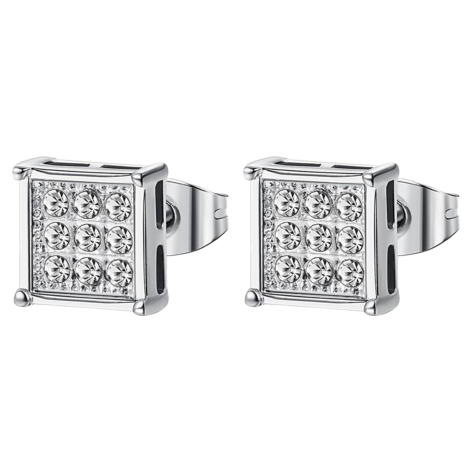 JewelryWe Pendientes Zirconia Diamante Unisex: Aretes Plata Oro Negro de Circonita Cúbica de Acero Inoxidable para Hombre y Mujer Hipoalergénico Antialérgico - Para Uso Diario Regalo