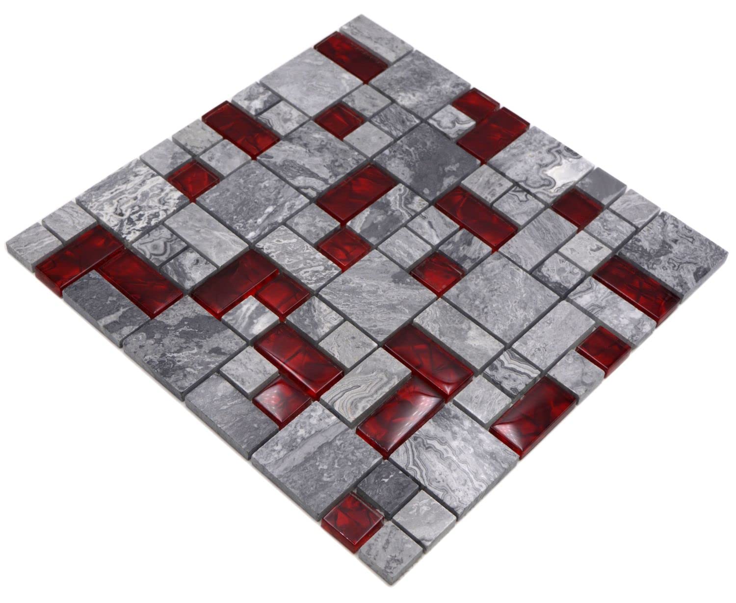 Mosaico in vetro naturale grigio con rosso lucido da parete pavimento cucina bagno doccia mosaico mosaico pavimento