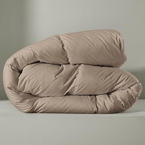 Miniatura 3 de zzlamb Edredón ligero de plumas caqui, relleno de edredón cálido para todas las estaciones, duradero y suave, mezcla de algodón, con pestañas en las