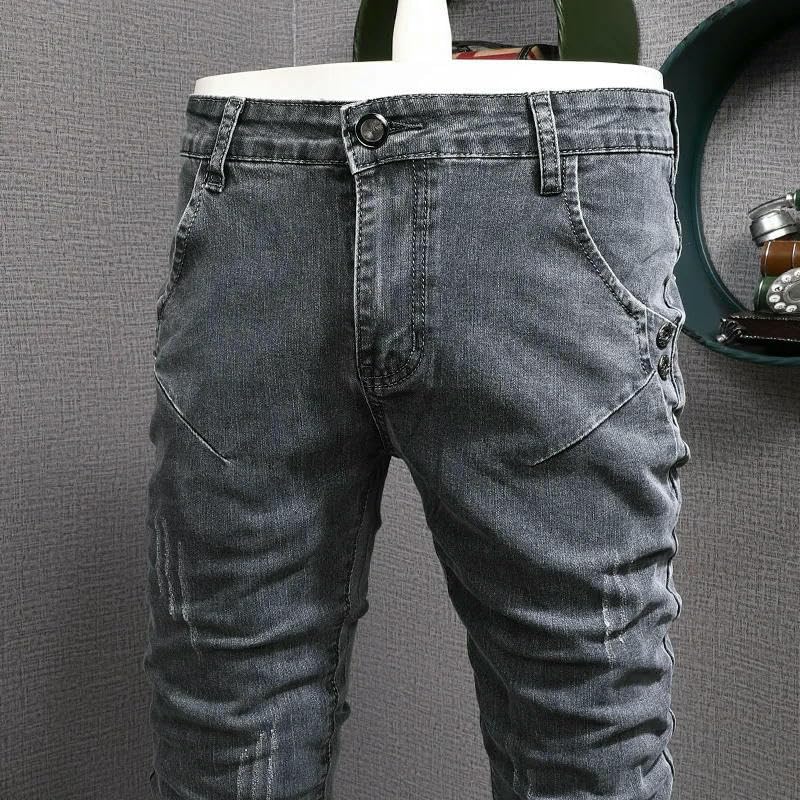 Men Jeans Retro Stretch Slim Ripped Jeans Mens Elastic Trousers Vintage Casual Denim Pencil Pants3