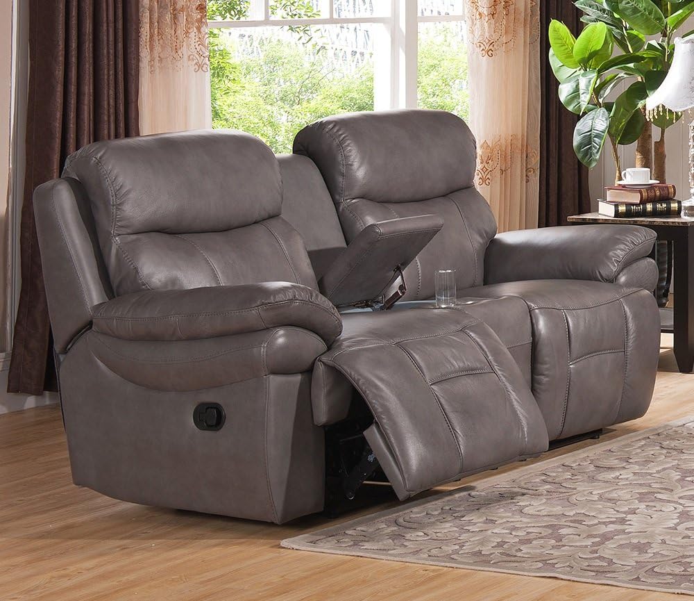 Hydeline Summerlands Leather Reclining Loveseat with Console, Smoke Grey