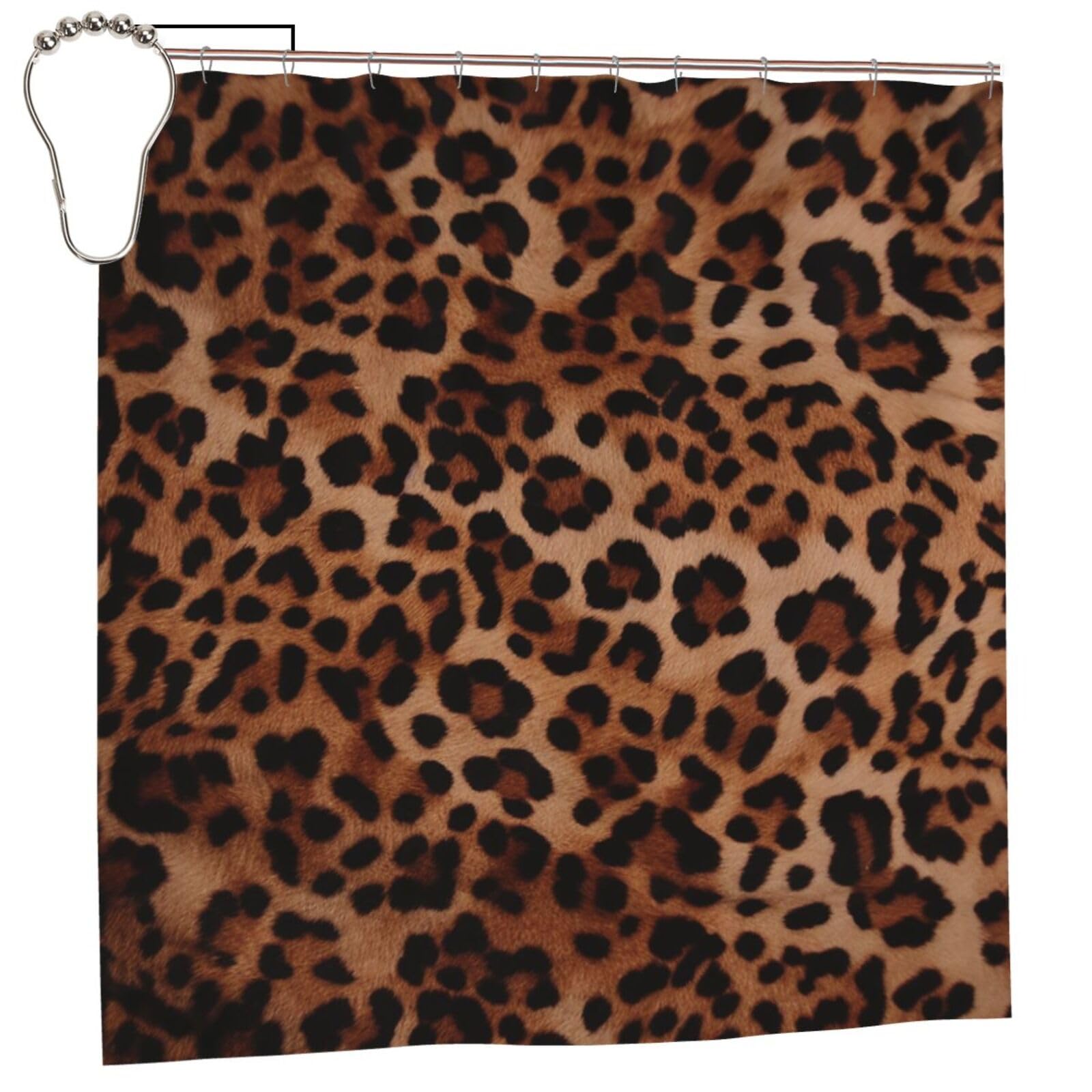 Rideau de bain lavable motif léopard et ses crochets pour stopper les éclaboussures au sol