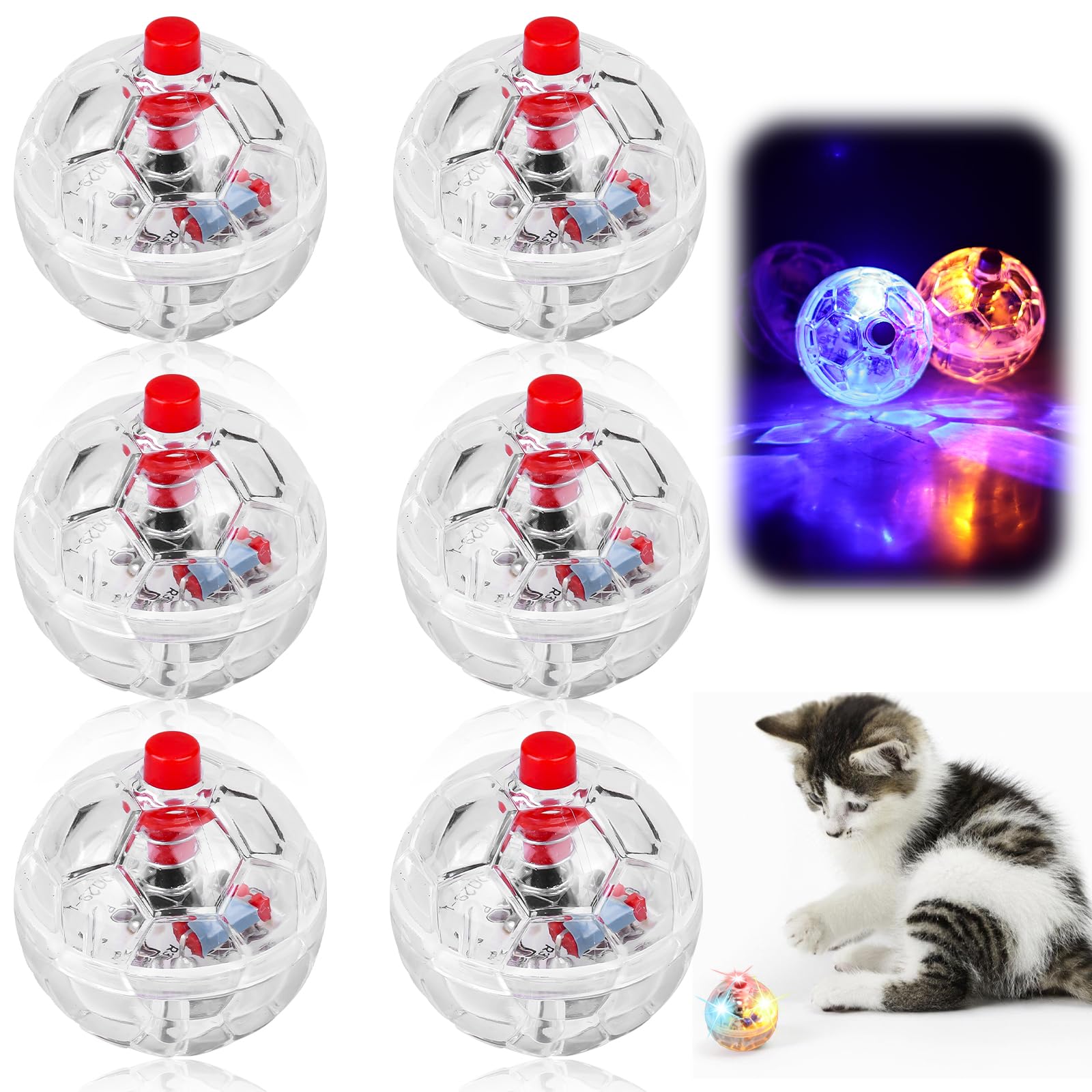 Leikurvo Juguete para gatos, 6 bolas intermitentes de luz LED de caza de fantasmas, bola interactiva de movimiento para mascotas para gatos y perros