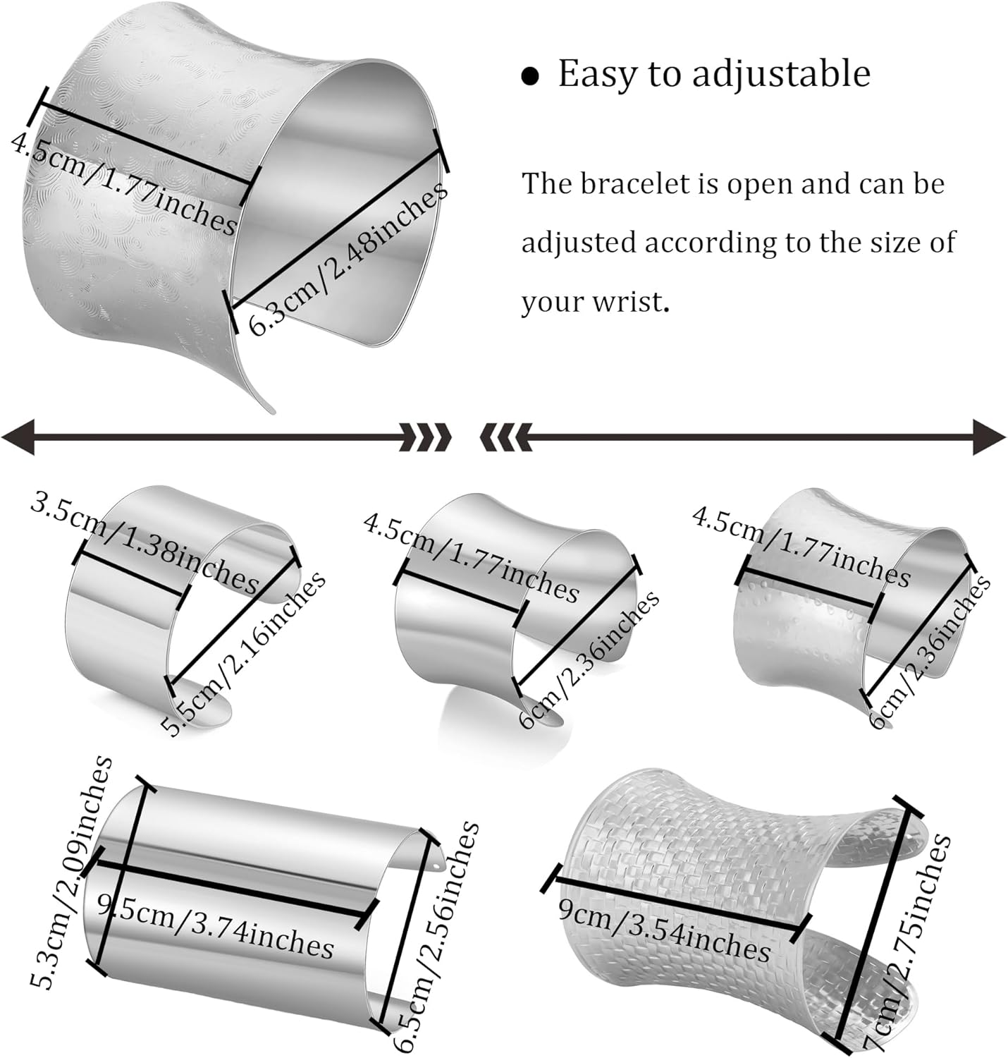 WAINIS 2 Pcs Cuff Bangle Bracelets for Women Open Wide Bracelets Wrist Cuff Wrap Bracelet Adjustable Gift - Image 2