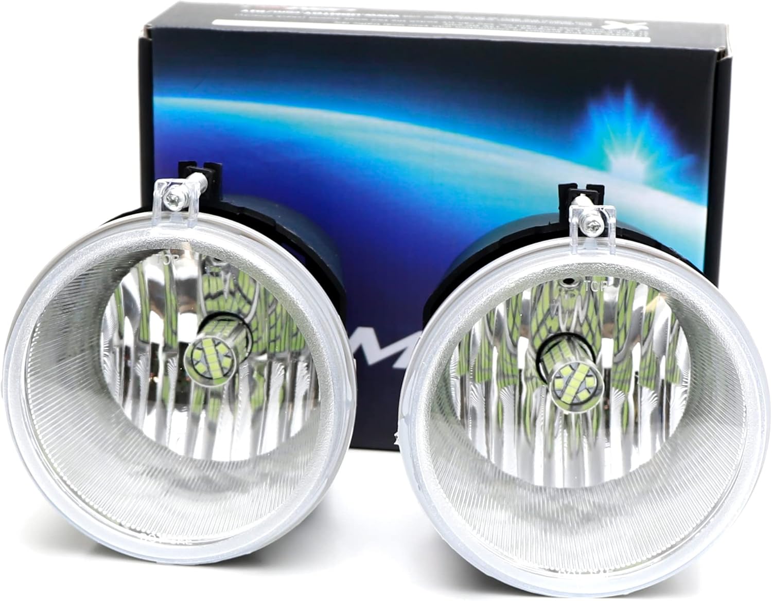 iJDMTOY OEM-Spec Clear Lens Fog Light Assemblies w/ 69-SMD Super Bright Ice Blue H10 LED Bulbs Kit Compatible with Dodge Durango Dakota, Aspen 300C, Compass Grand Cherokee, Raider