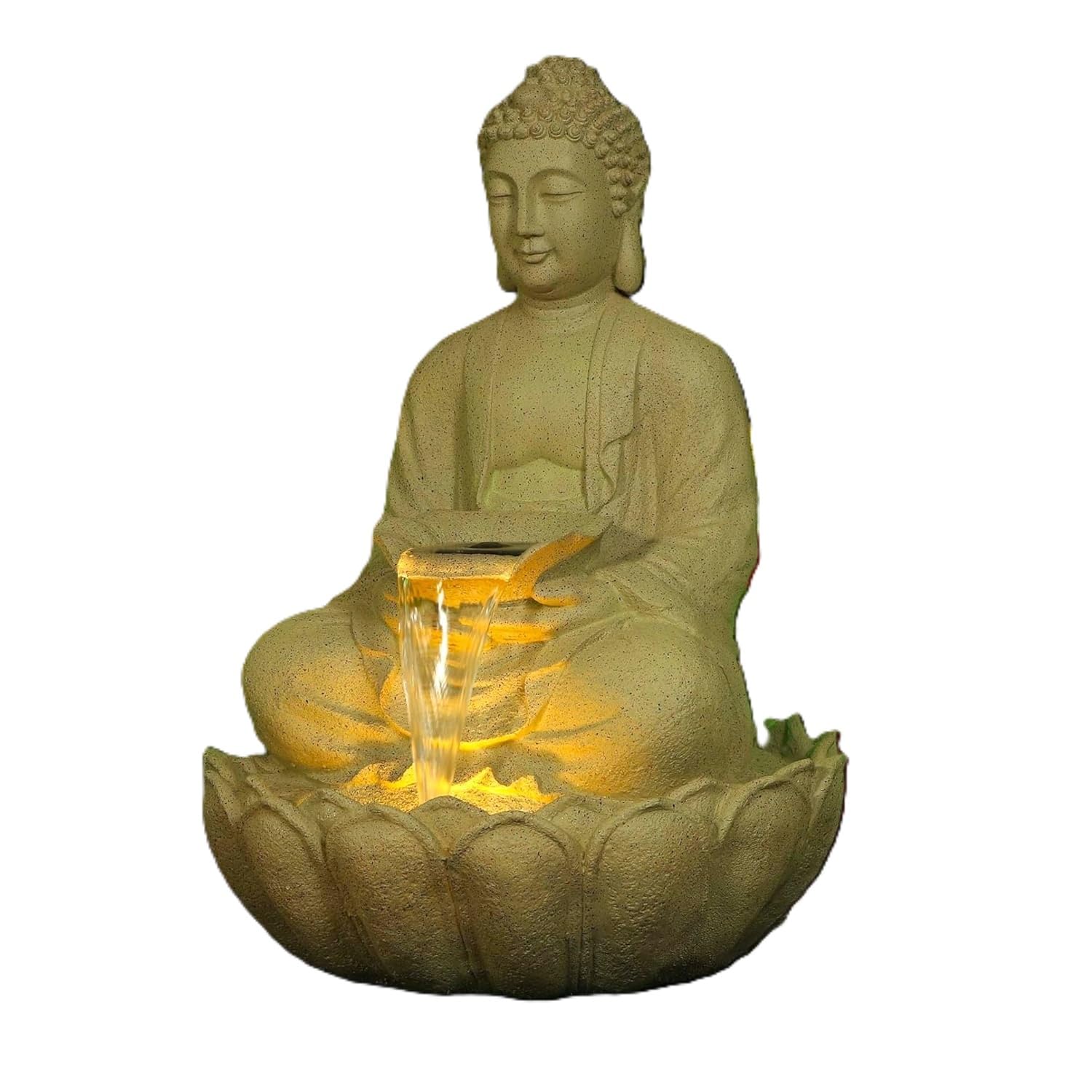 Kamal Buddha Water Fountain Big Size|3 Feet Kamal Buddha Fountain with LED Lighting for Outdoor|Water Fountain for Home & Garden (Beige, 3 Feet)-image-22