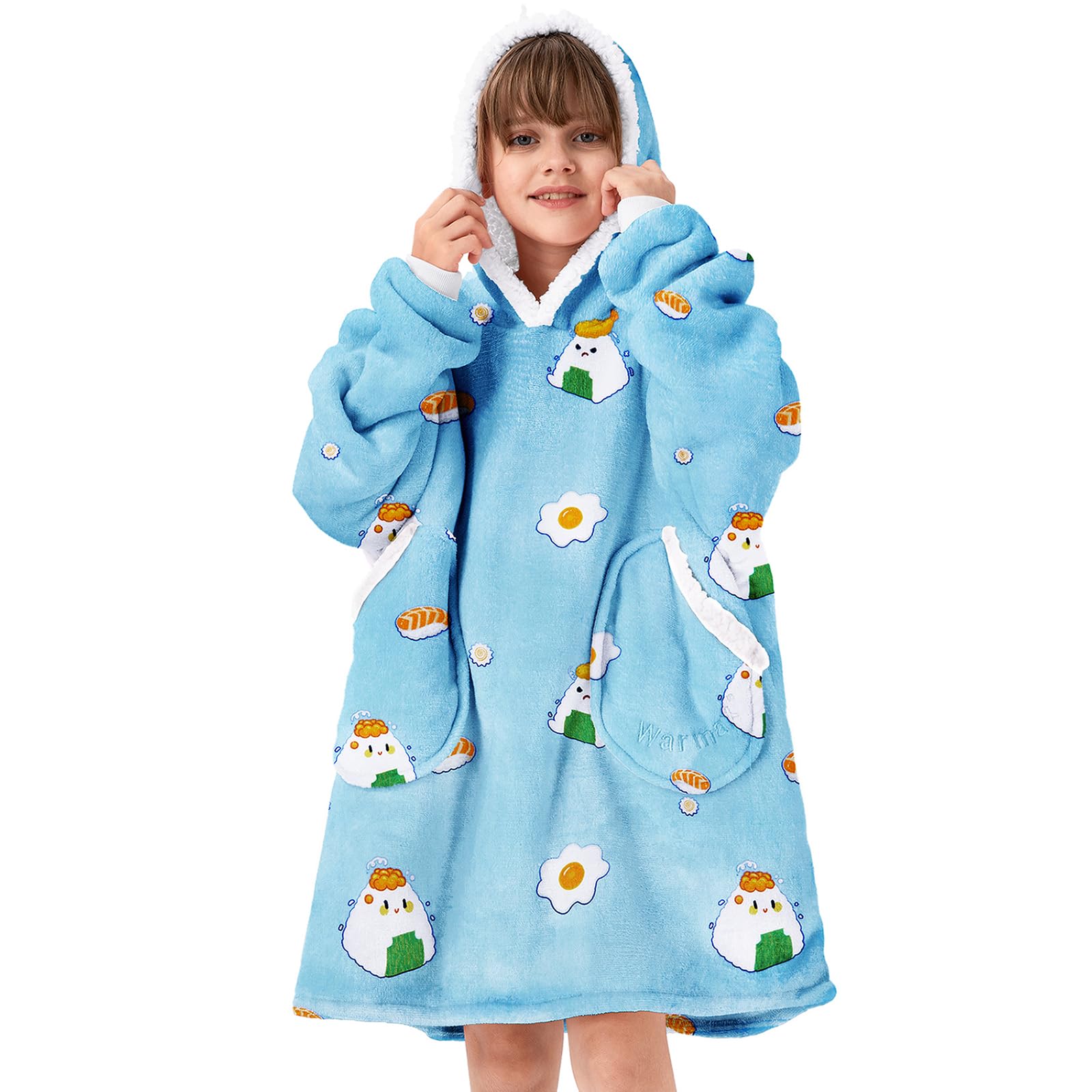 American Trends Blanket Hoodie for Girls Wearable Blanket for Kids Oversized Hoodie Sherpa Hooded Sweatshirt Sushi New