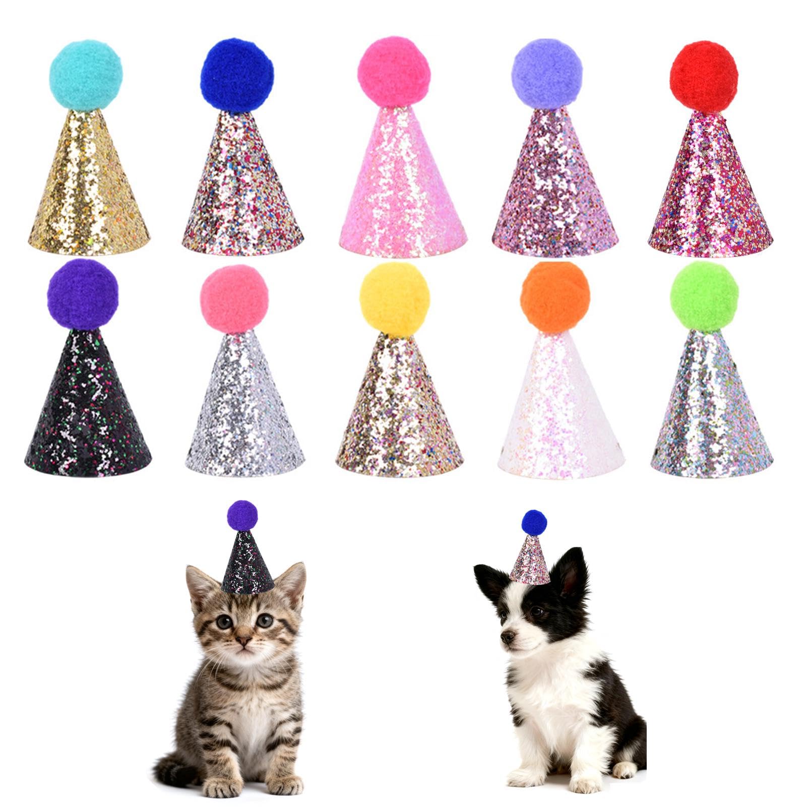 10 Pack Mini Party Hats for Teddy Bears, Toy Animals and Small Pets